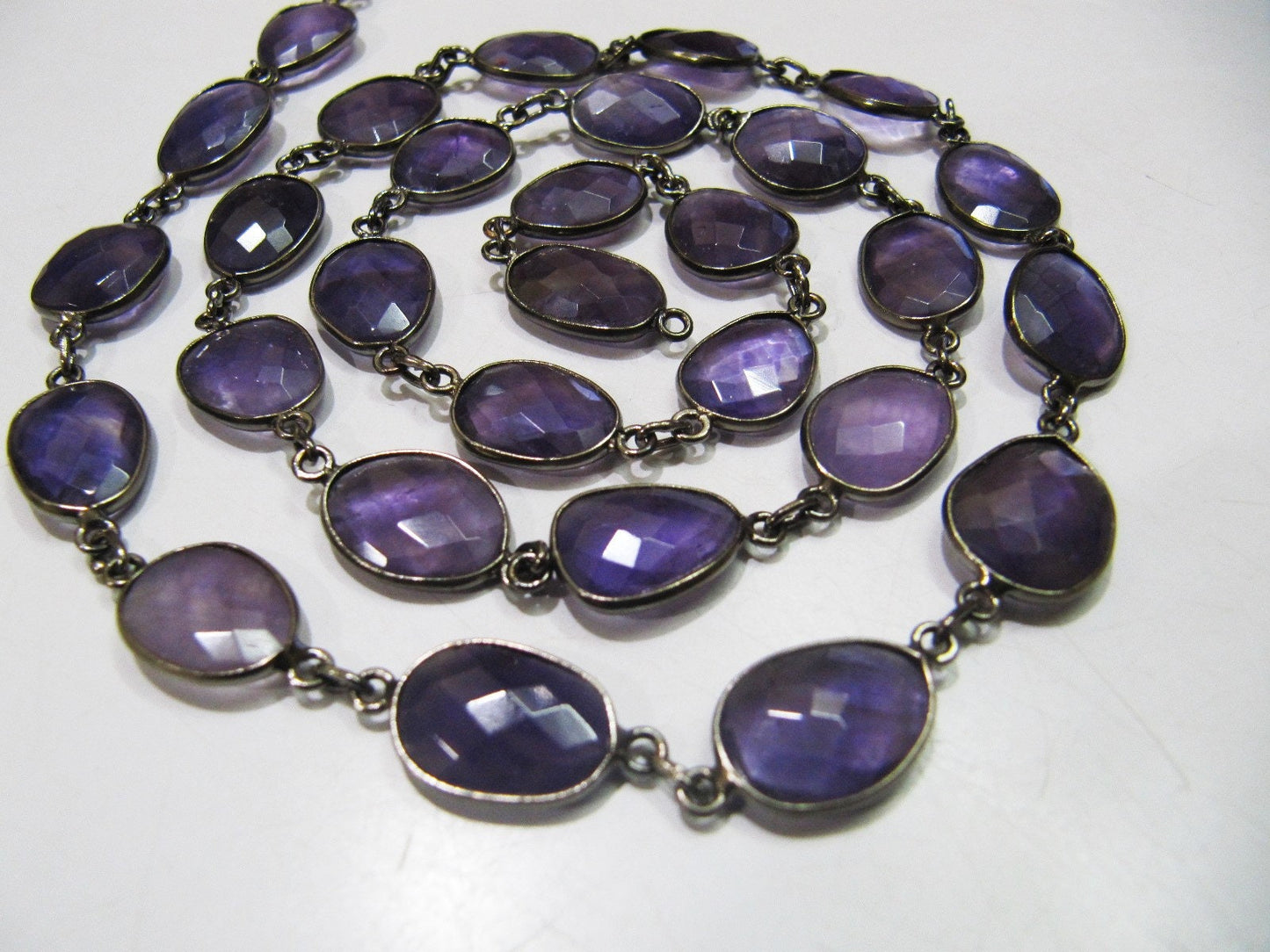 Natural Amethyst Nugget Briolette Connector Chain Uneven Free Shape 10 to 15mm Sold Per Foot High Quality Bezel