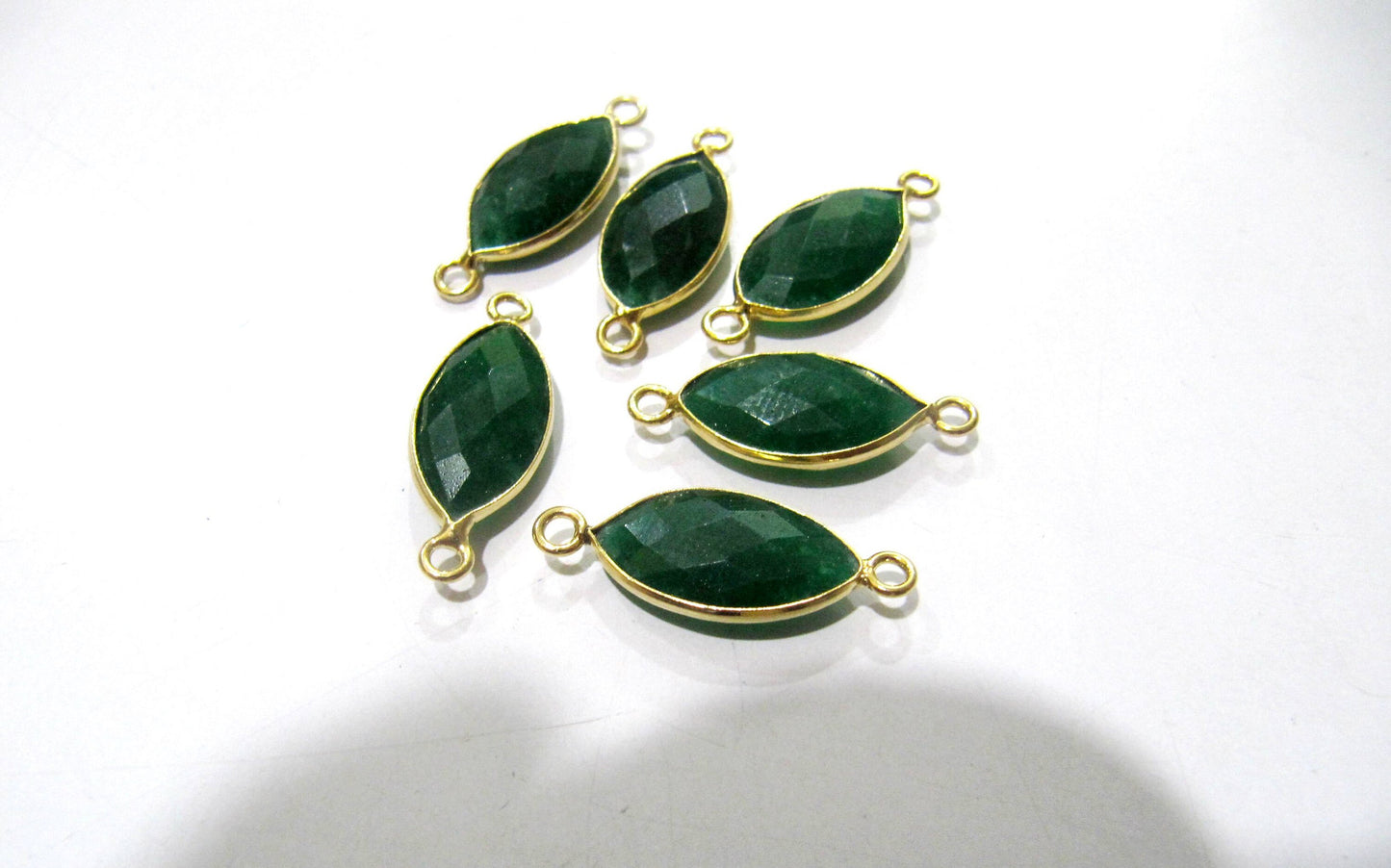 Emerald Marquise Shape Briolette 9x15 mm Connectors Double Loop Bezel Briolette Charms sold per piece Jewelry Connectors