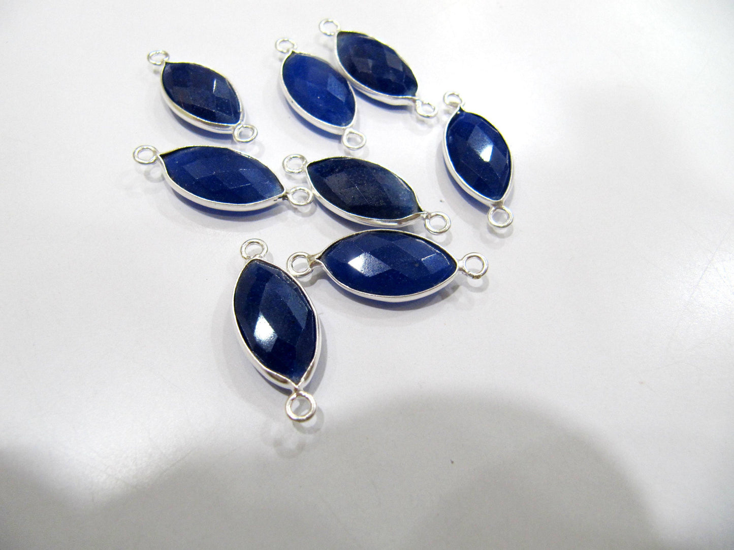 Blue Sapphire Marquise Shape Briolette 9x15 mm Connectors , Double Loop Bezel / Plated Bezel/ Briolette Jewelry Connectors sold per piece
