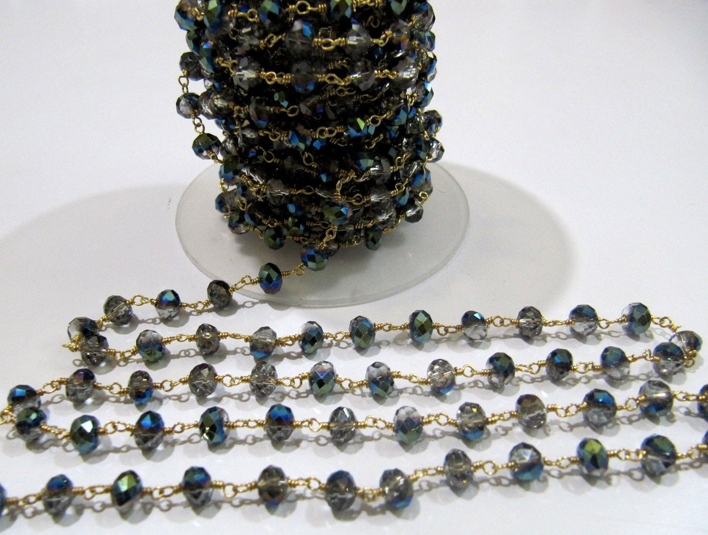 Peacock Pyrite Rondelle 6mm Faceted Beaded Rosary Chain Sold Per Foot High Quality Wholesale Price Jewelry making chain