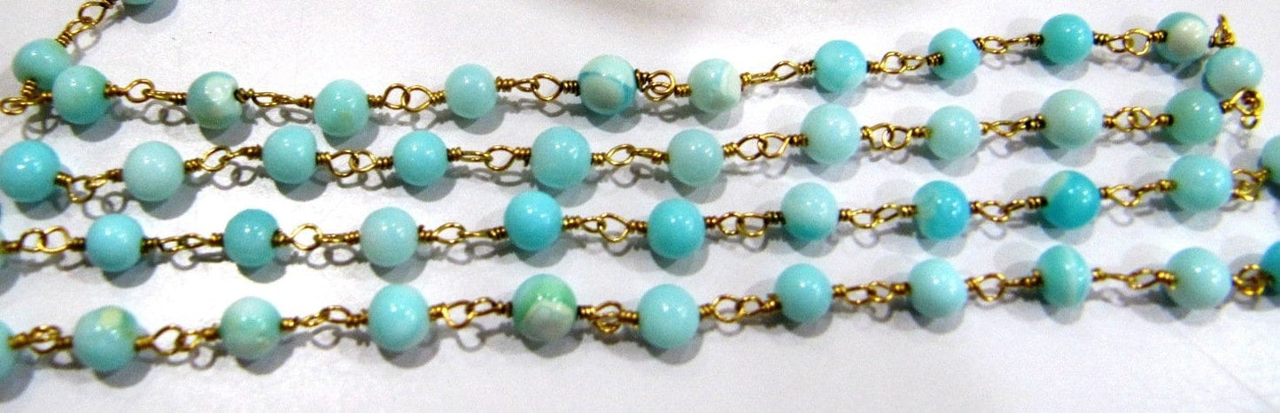 Natural Blue Opal Round 3-4mm Plain Smooth Beaded Rosary Chain High Quality Wholesale Price Jewelry making chains Sold per foot