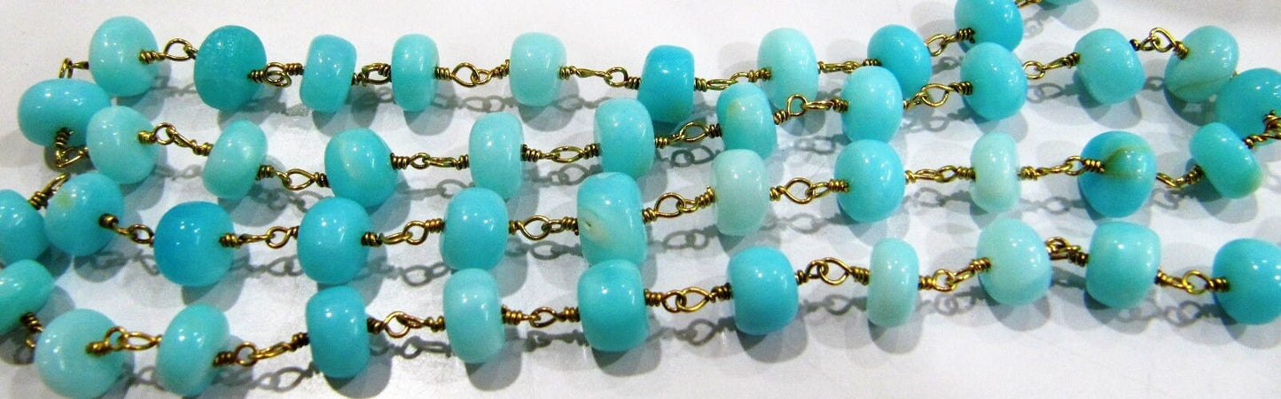 Natural Blue Opal Rondelle 10 mm Plain Smooth Beaded Rosary Chain Sold Per Foot High Quality Wholesale Price Jewelry making chain