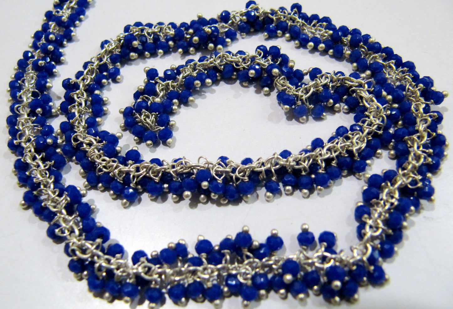 Peacock Blue Color Grape Chain, Hydro Quartz 2.5mm beads Wire Wrapped Dangling Cluster Handmade Beaded chain Sold per foot