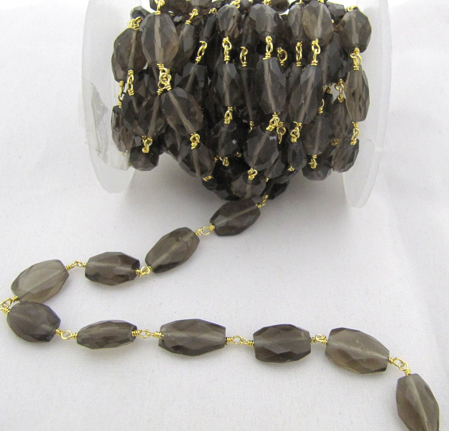 Natural Smoky Quartz Oval Faceted Beaded Rosary Chain Sold Per Foot High Quality Semi Precious Beads Wholesale Price Handmade Jewelry chain
