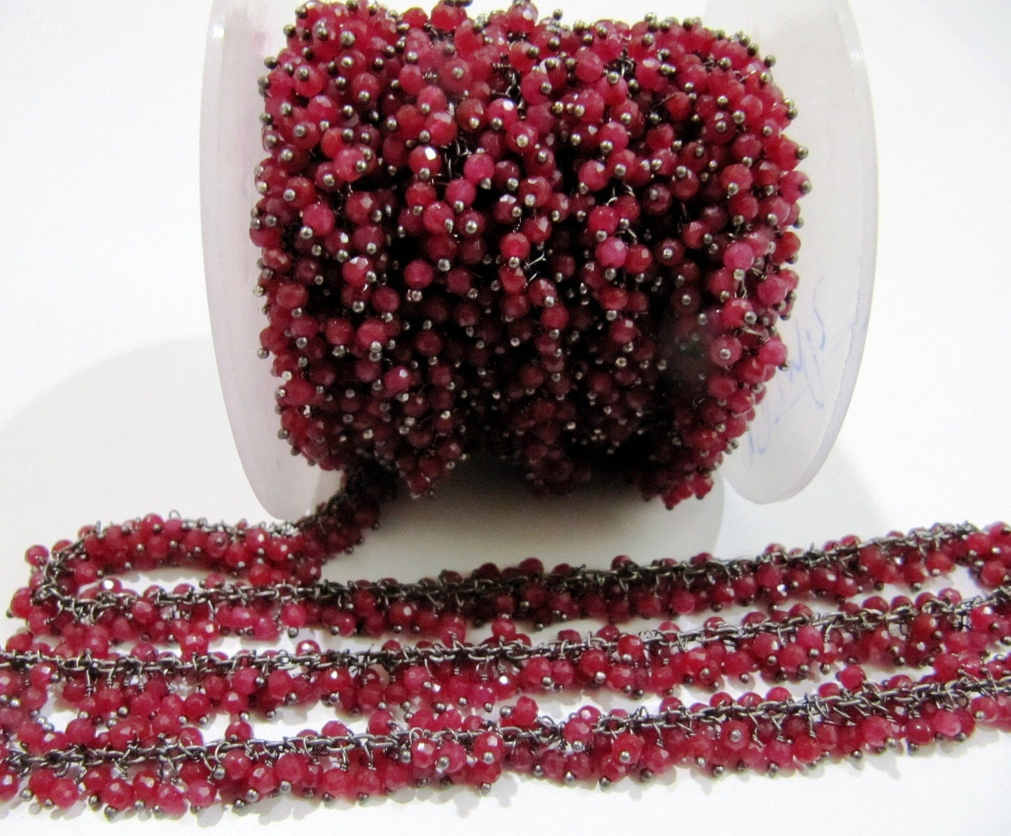 Ruby Corundum Rondelle Faceted Grape Rosary Chain Size 3-4mm Wire Wrap Beaded Sold Per Foot Wholesale Price Jewelry Making Corundum chain