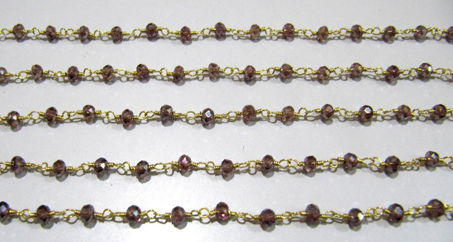 3 Feet Garnet Hydro Quartz Mystic Coated Rondelle Faceted 3-4mm Beaded Rosary Chain High Quality Wholesale Price Jewelry making chain