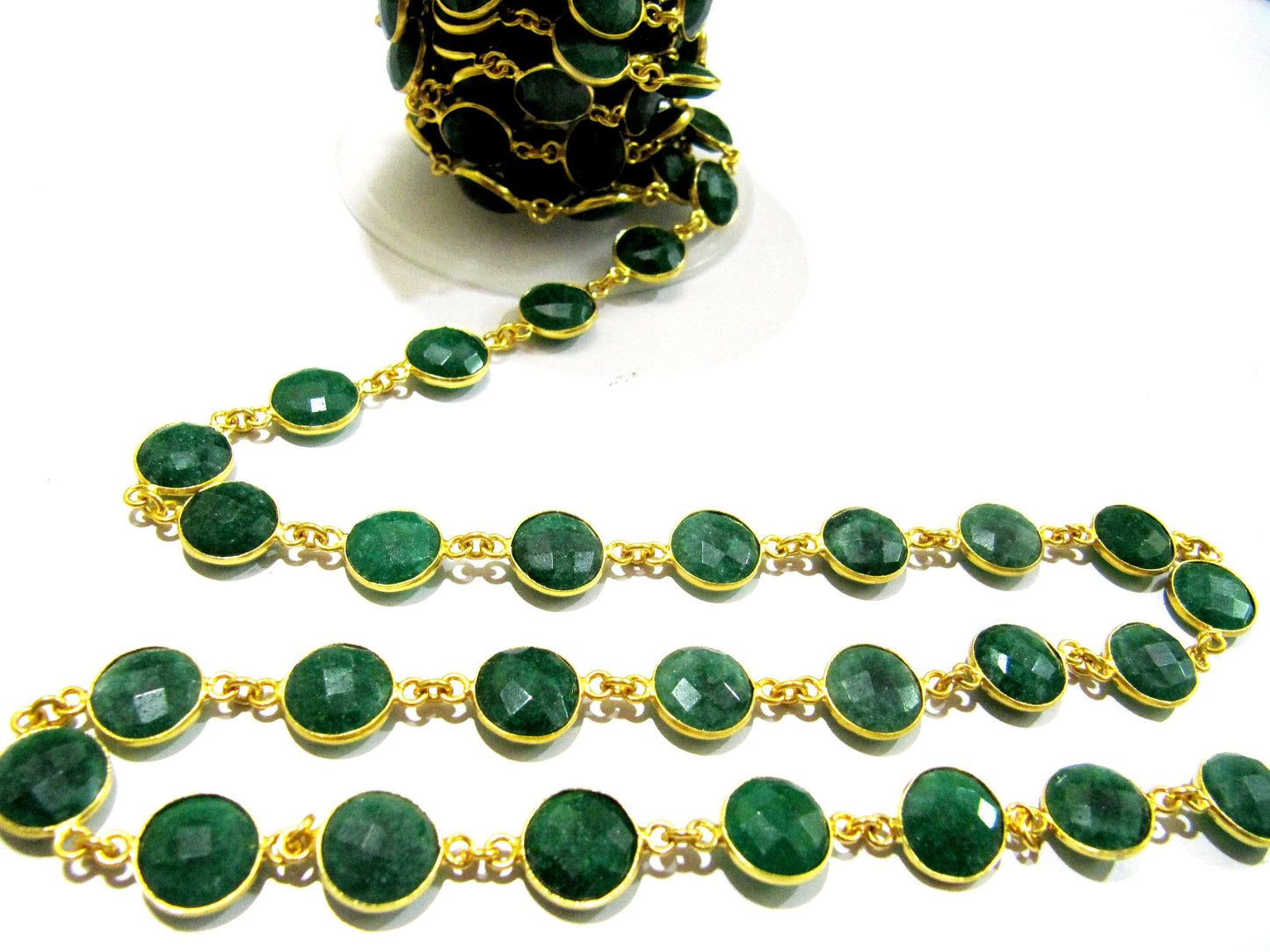 Emerald Round coin 10mm Briolette Faceted Bezel Connector Chain Handmade Bezel Chain Sold Per Foot High Quality Wholesale price Jewelry