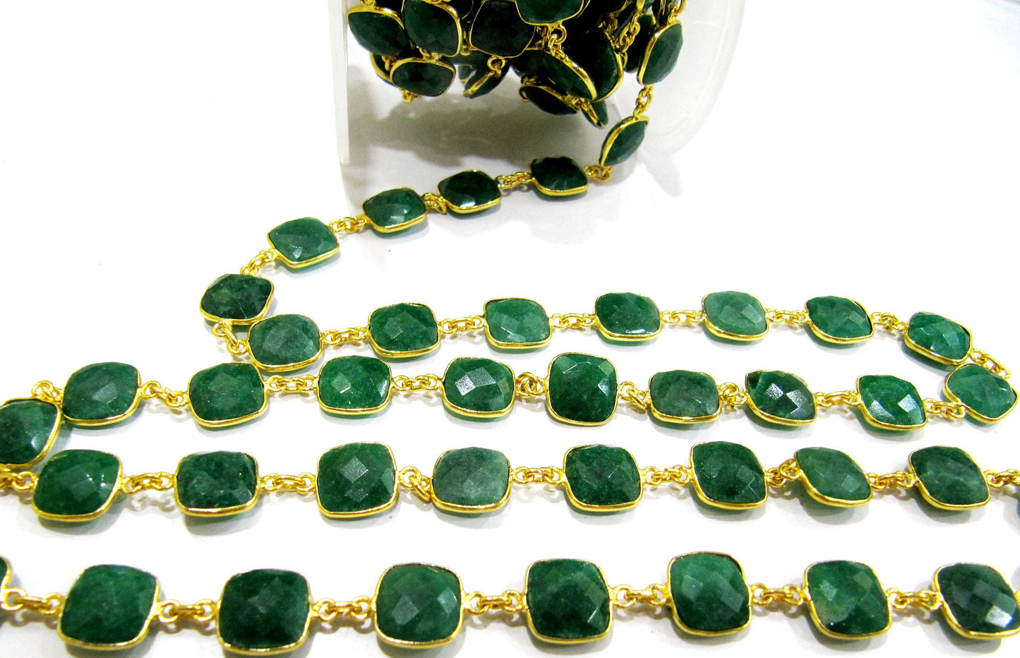 Emerald Cushion Shape Briolette Bezel Connector Chain 10mm Sold Per Foot Wholesale price Jewelry making Handmade chain