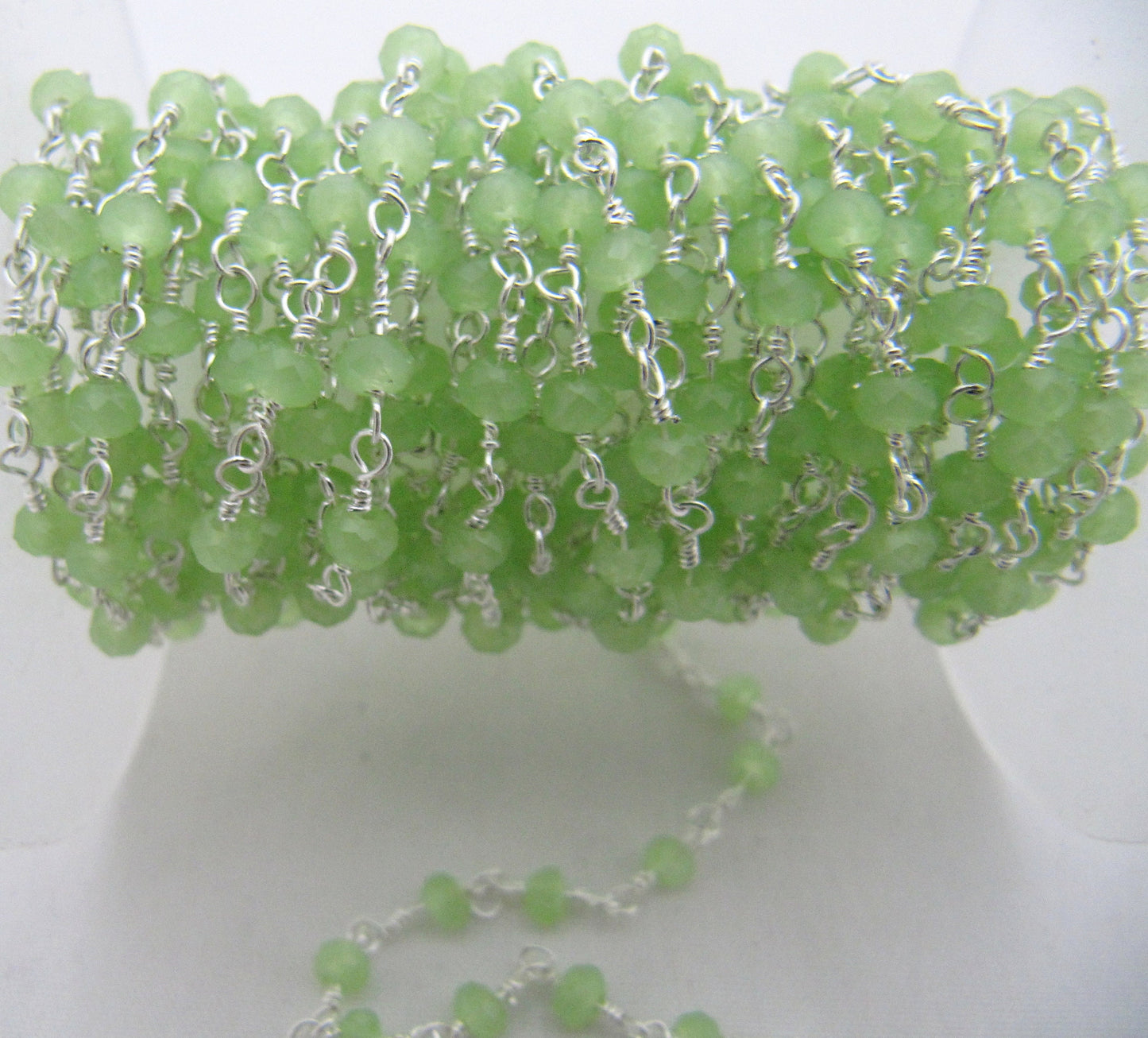3 Ft-Green Chalcedony Rondelle Faceted Beaded Aati Chain 3mm Size Hydro Quartz Bead Chain Wholesale Prices gemstone chain