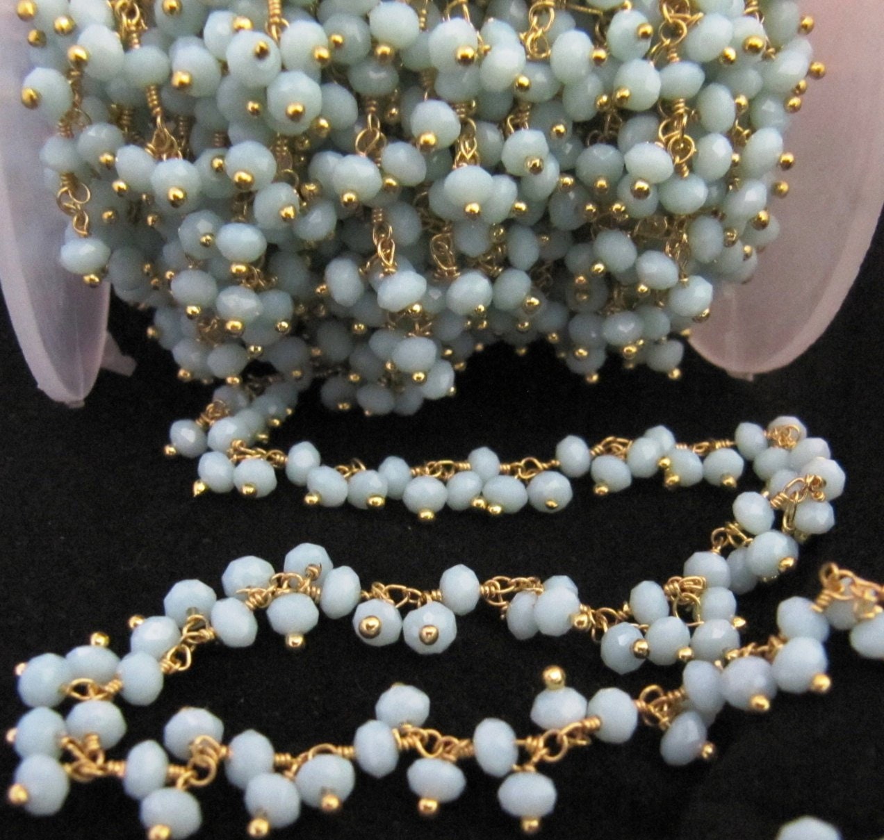 3 Feet-Amazonite Dangling Chain Rondelle Faceted Beaded Cluster Chain 2.5-3mm Size Hydro Quartz Bead Chain Wholesale Price gemstone