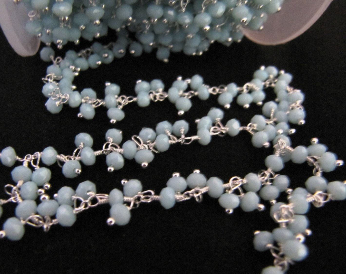 3 Feet-Amazonite Dangling Chain Rondelle Faceted Beaded Cluster Chain 2.5-3mm Size Hydro Quartz Bead Chain Wholesale Price gemstone