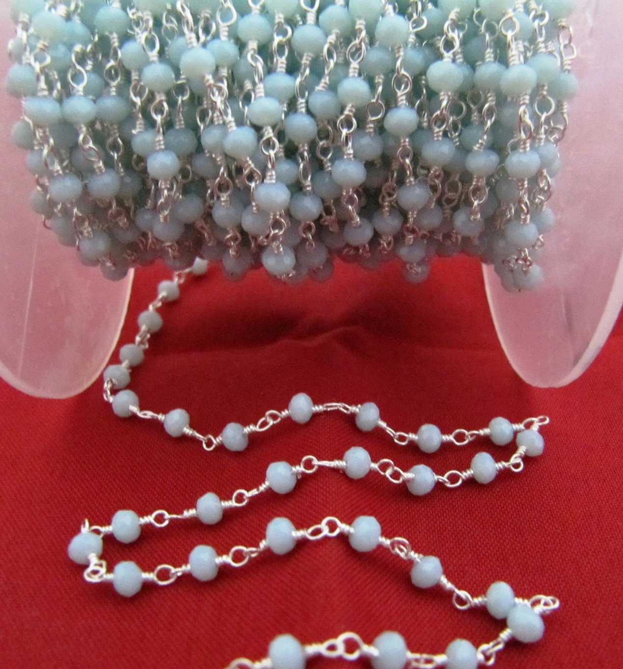 3 Feet-Natural Amazonite Rondelle Faceted Beaded Chain 3mm Size Hydro Quartz Rosary Bead Chain Wholesale Prices Gemstone chain
