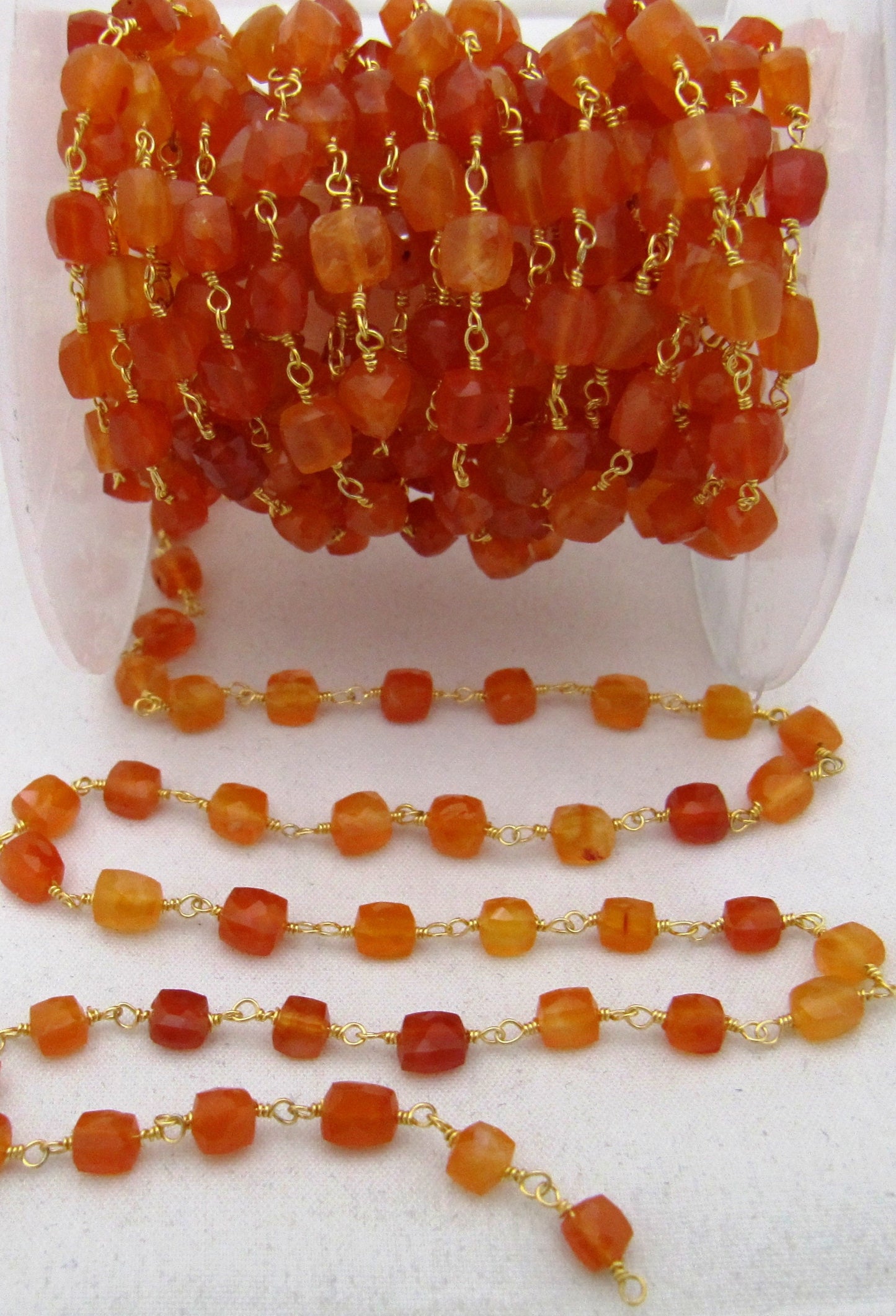 Natural Carnelian Cube Box Shape Faceted Beaded Size 6-7mm Red Onxy Cube shape Rosary Chain Wholesale Prices Sold Per Foot chain