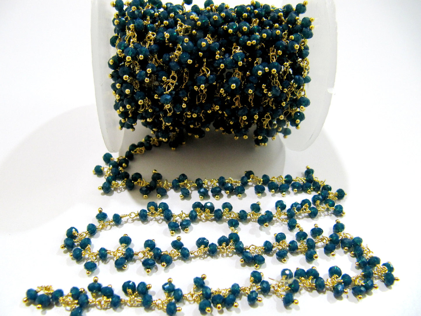Neon Apatite Dangling Chain Rondelle Faceted 3-4mm Beaded Cluster Rosary Chain Wholesale Price Hydro Quartz Beads sold per FOOT