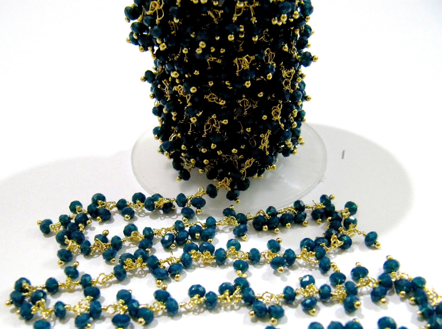Neon Apatite Dangling Chain Rondelle Faceted 3-4mm Beaded Cluster Rosary Chain Wholesale Price Hydro Quartz Beads sold per FOOT