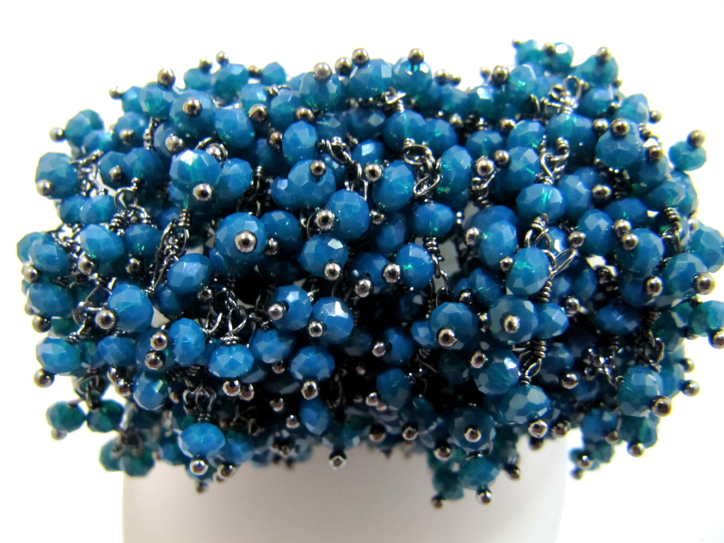 Neon Apatite Dangling Chain Rondelle Faceted 3-4mm Beaded Cluster Rosary Chain Wholesale Price Hydro Quartz Beads sold per FOOT