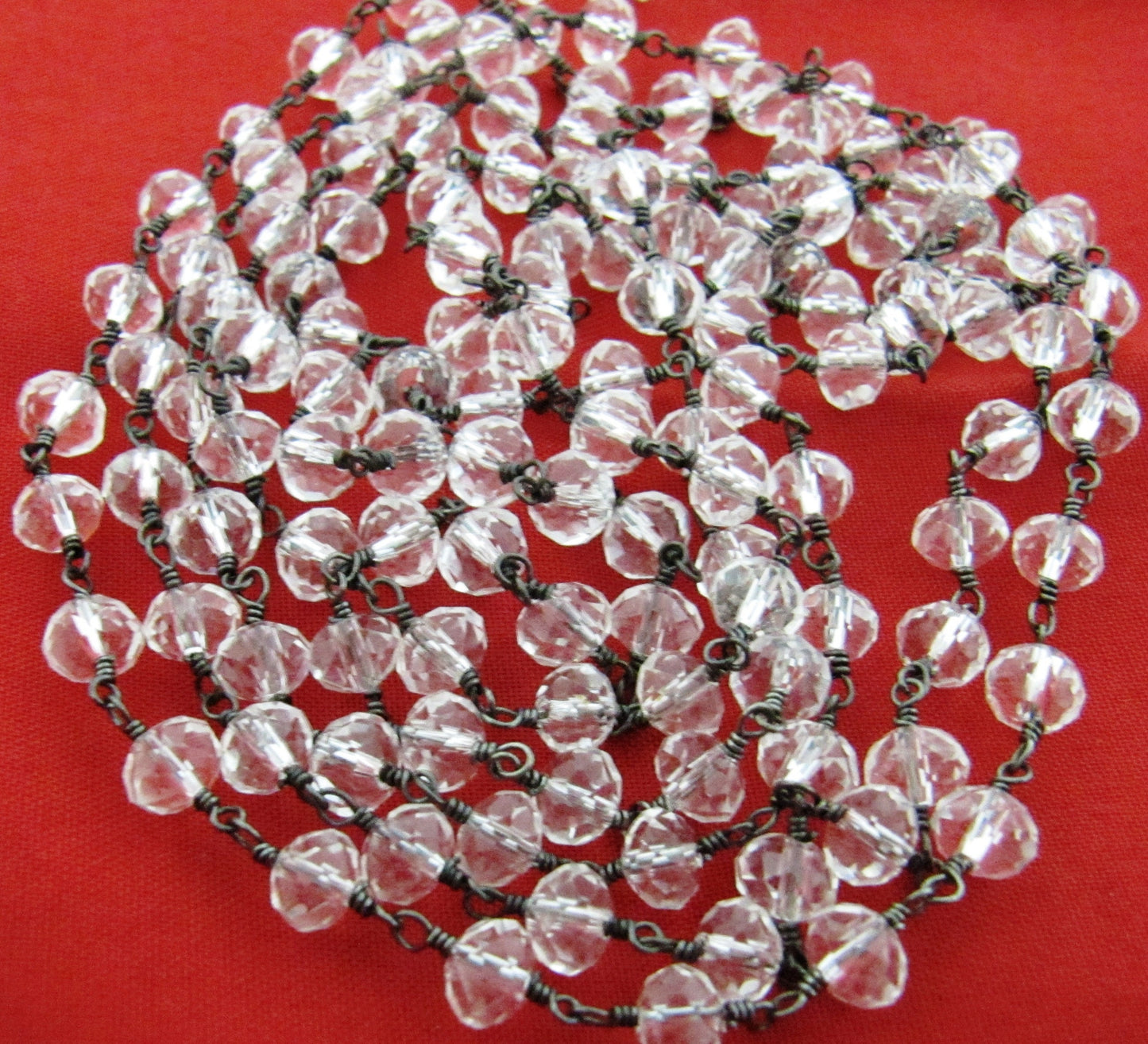 3 Ft- Crystal Quartz Rosary Rondelle Faceted Beaded 6mm Size Clear Quartz Bead Chain Wholesale Prices Jewelry Making Crystal Chain