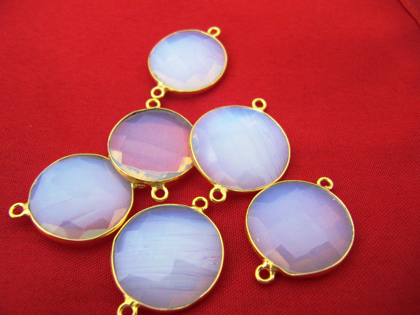 White Opalite Coin Shape Briolette Connector Double Loop Bezel Wholesale Prices Top Quality Jewelry Making charms sold per piece