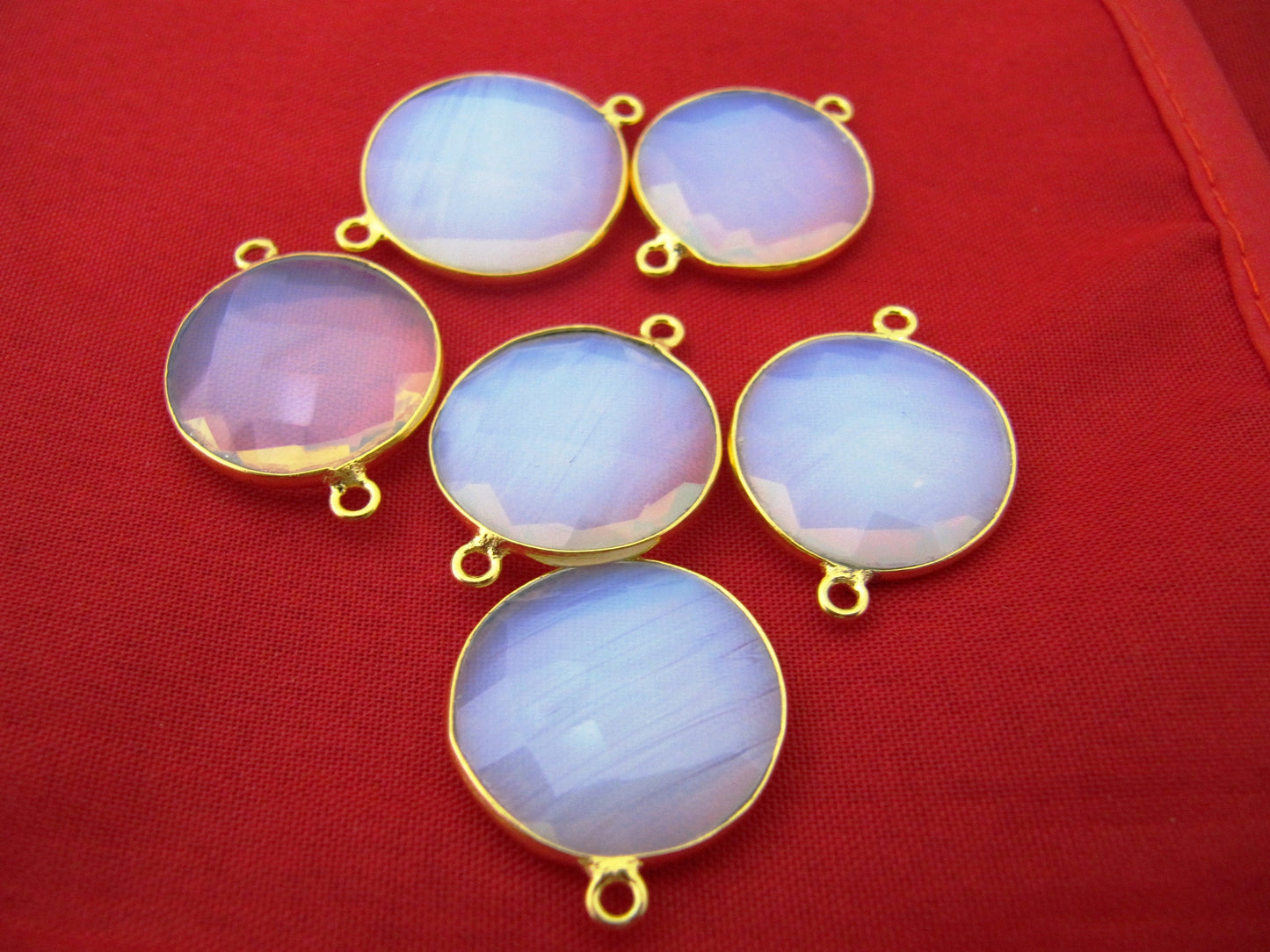 White Opalite Coin Shape Briolette Connector Double Loop Bezel Wholesale Prices Top Quality Jewelry Making charms sold per piece
