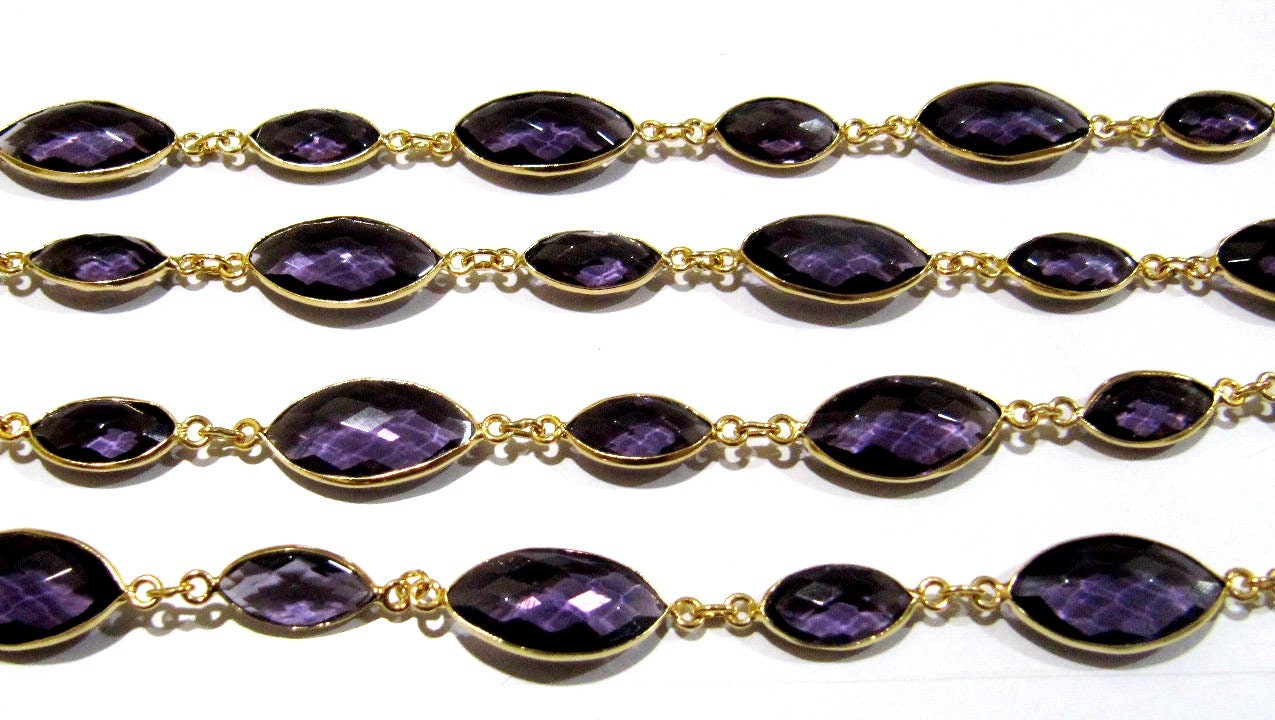 Amethyst Marquise Shape Laser Cut Briolette Connector Chain Gold Plated Sold Per Foot High Quality Wholesale Prices Jewelry chain