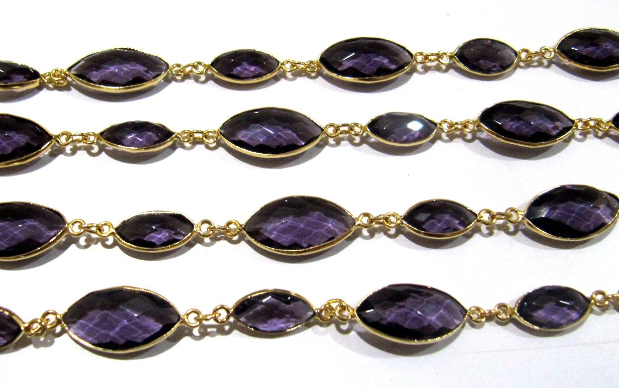 Amethyst Marquise Shape Laser Cut Briolette Connector Chain Gold Plated Sold Per Foot High Quality Wholesale Prices Jewelry chain