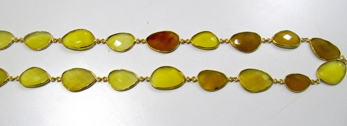 Natural Yellow Chalcedony Free Shape Briolette Faceted Bezel Connector Chain 15x25mm Sold Per Foot High Quality Bead Wholesale price