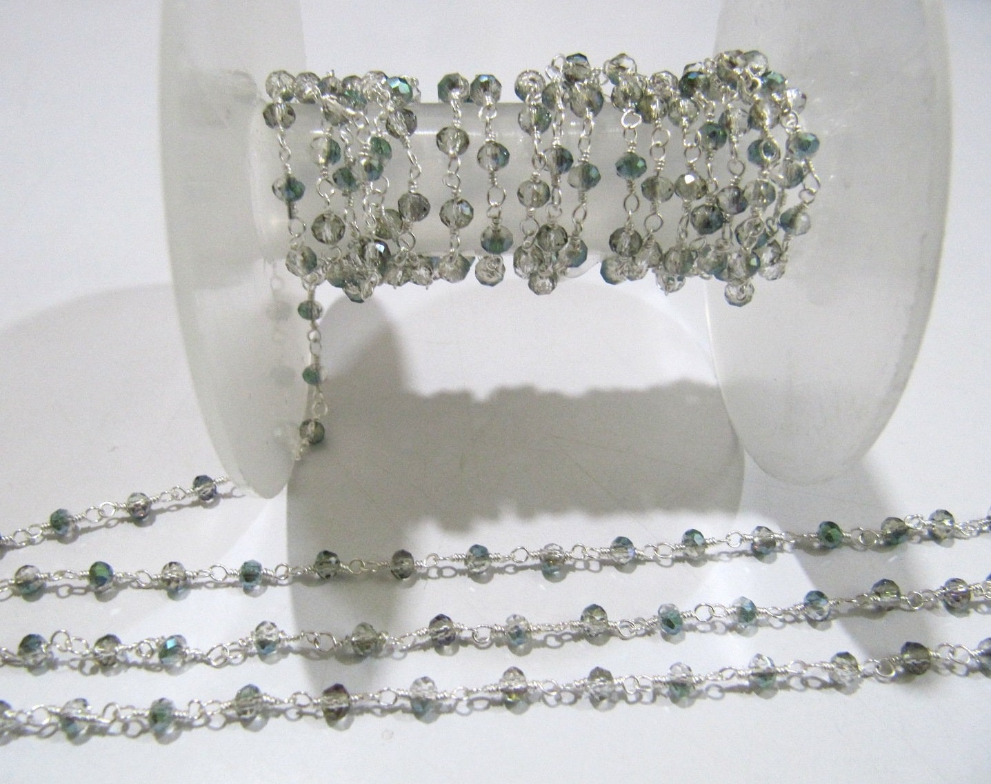 3 Feet-Peacock Pyrite Hydro Quartz AB Coated Rondelle 3mm Faceted Beaded Rosary Chain High Quality Wholesale Price Crystal Chain