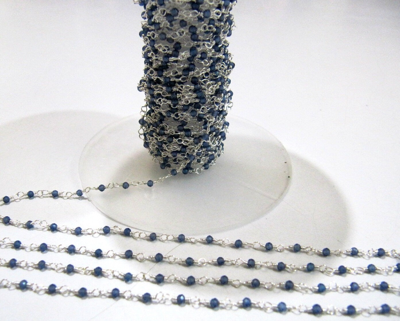 Fancy Blue Sapphire Quartz Rondelle 2mm Faceted Beaded Rosary Chain Top Quality Wholesale Jewelry Making chain sold per foot