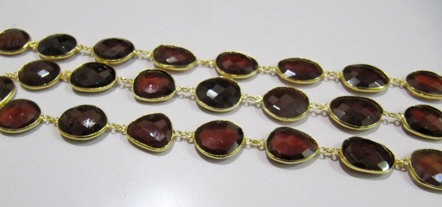 Natural Hessonite Garnet Nugget Briolette Connector Chain Uneven Free Shape 15 to 20mm Bezel Handmade chain Sold Per Foot High Quality