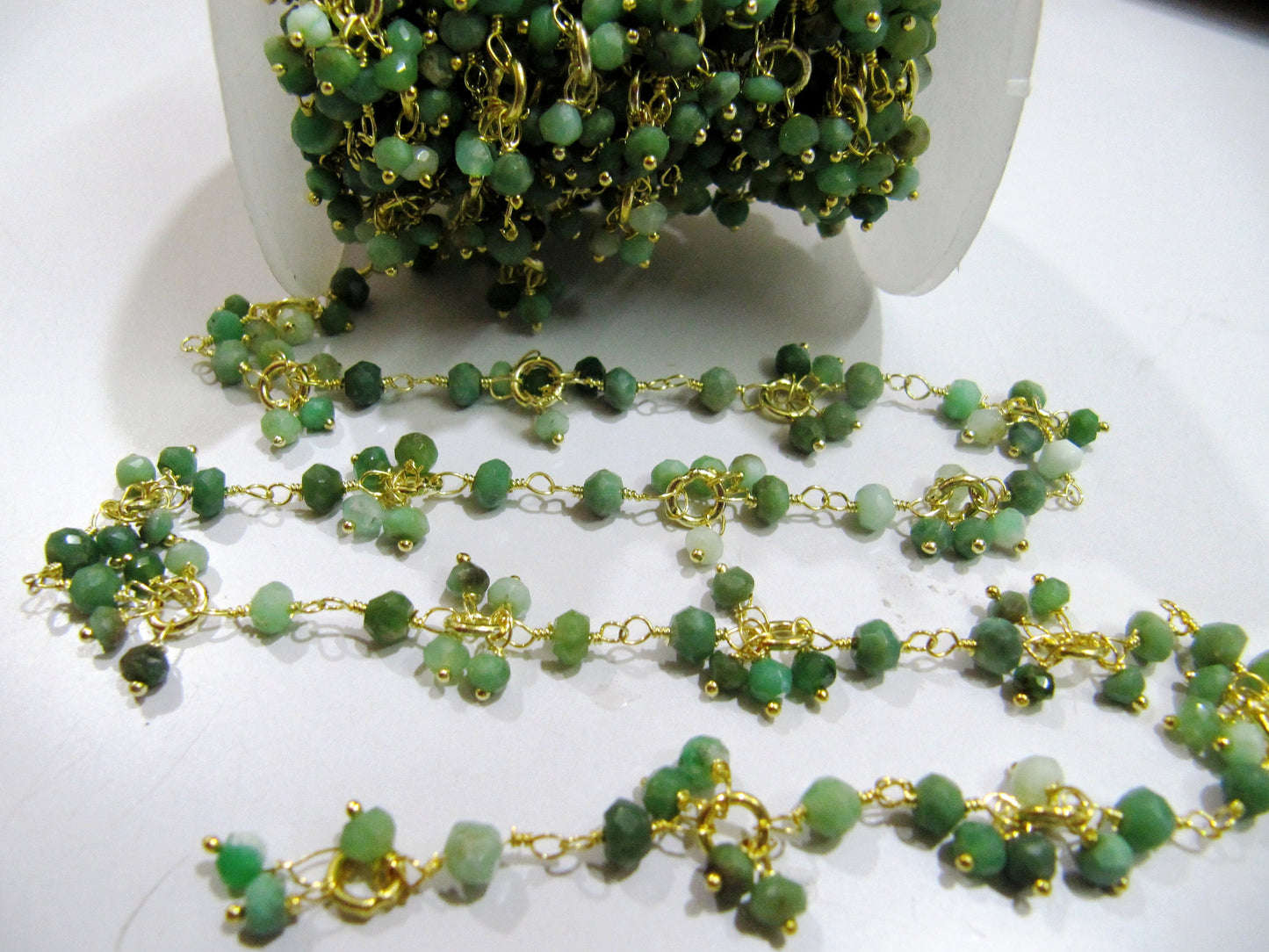 Best Quality Chrysoprase Beaded Gemstone Flower Chain Rondelle faceted Beads 3 to 4mm size Dangling Cluster Chain Semi Precious Stones