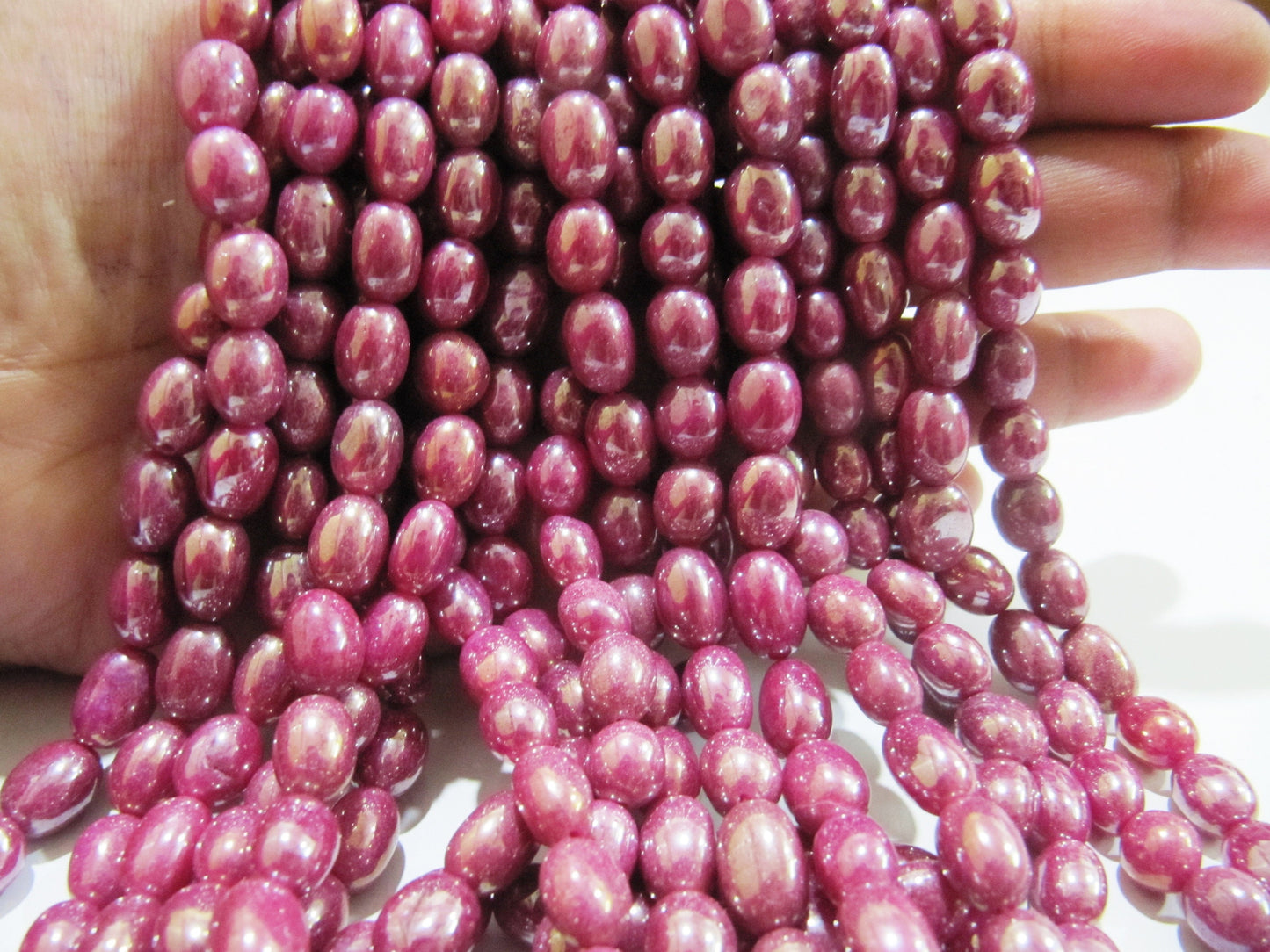 Dyed Ruby Quartz Oval Plain Smooth Beads 8 to 10mm Strand 8inch long Beads Wholesale prices jewelry making Quartz Beads