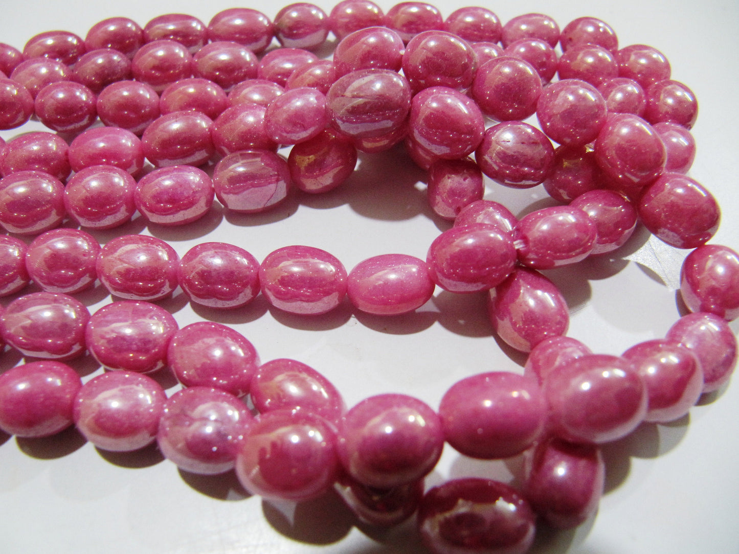 Pink Quartz Oval Plain Smooth Beads 8 to 10mm Strand 8inch long Beads Wholesale prices jewelry making Dyed Gemstone Quartz Beads