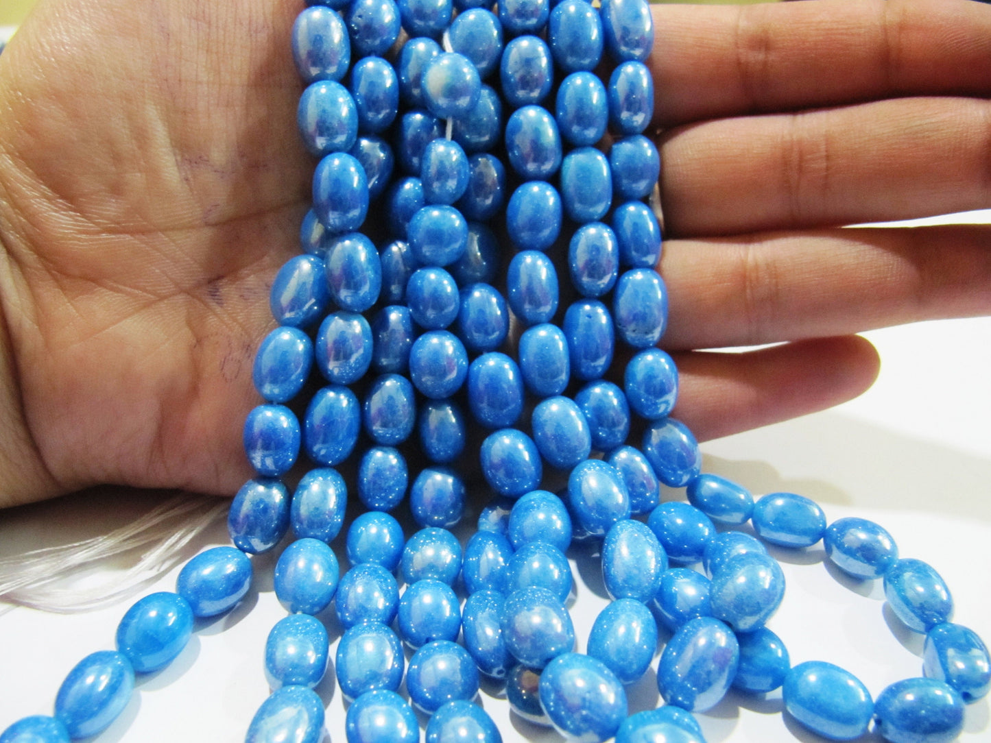 Mystic Coated Blue Topaz Dyed Quartz Oval Plain Smooth Beads 8 to 10mm Strand 8 inch long Beads Wholesale price jewelry making Quartz Bead