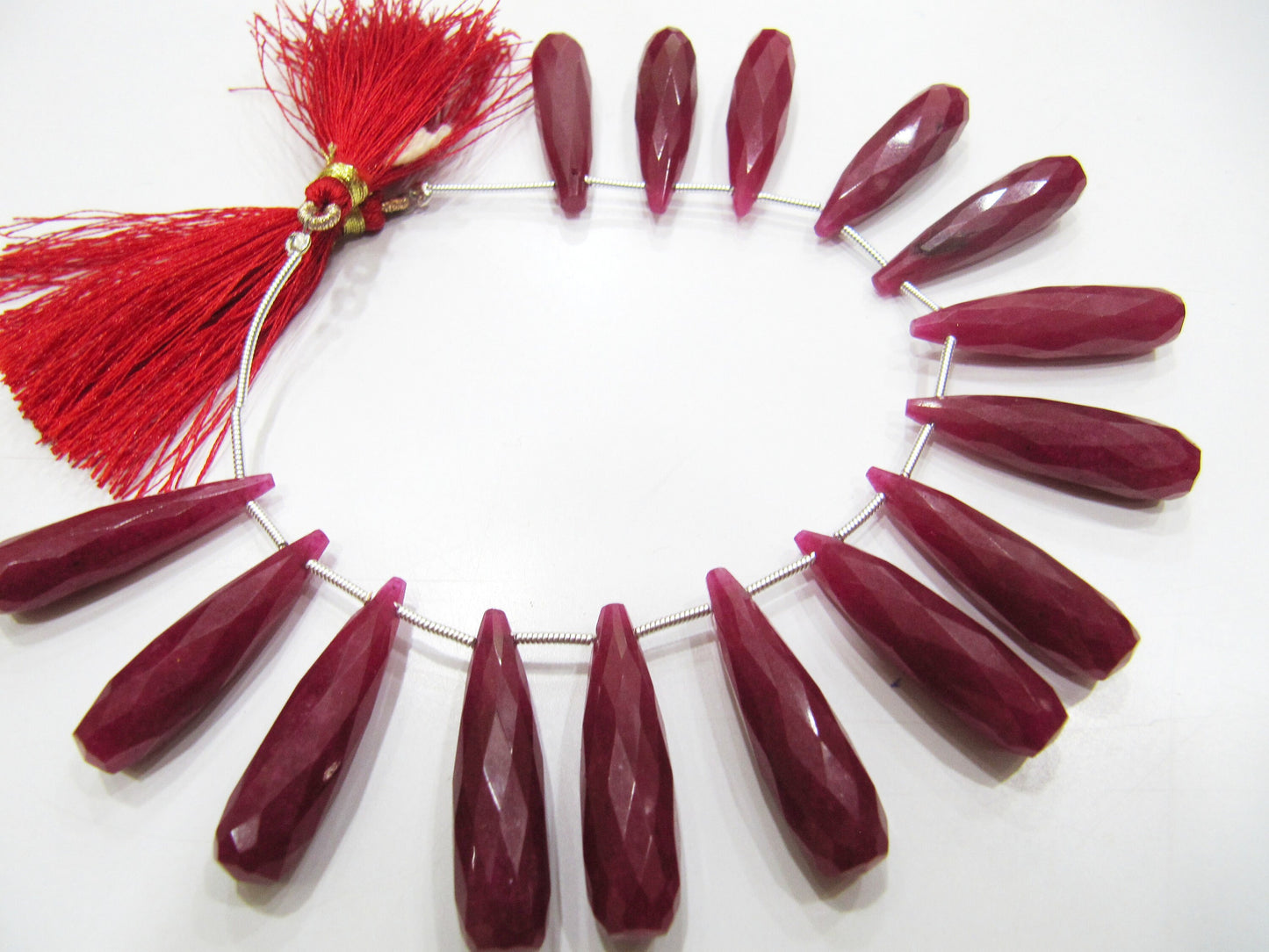 Ruby Long Tear Drop Shape Briolette Faceted Beads Approx 1 inch Long beads Sold per strand 8 inches long Jewelry Making Dyed Beads