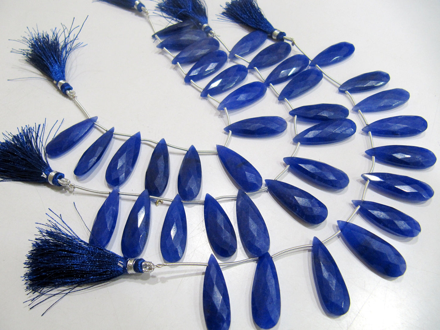 Blue Sapphire Long Pear Heart Shape Briolette Faceted Beads Size 10x30mm Long Sapphire Sold per strand 8 inches long