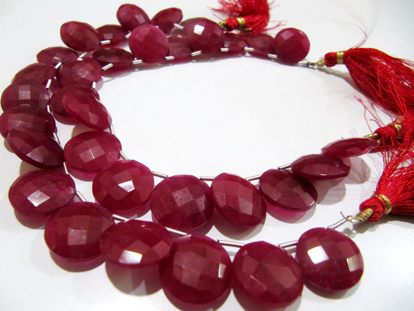 Ruby Corundum Round Coin Shape Briolette Faceted Beads 15 mm Sold per strand 8 inches long Top Quality Gemstone beads