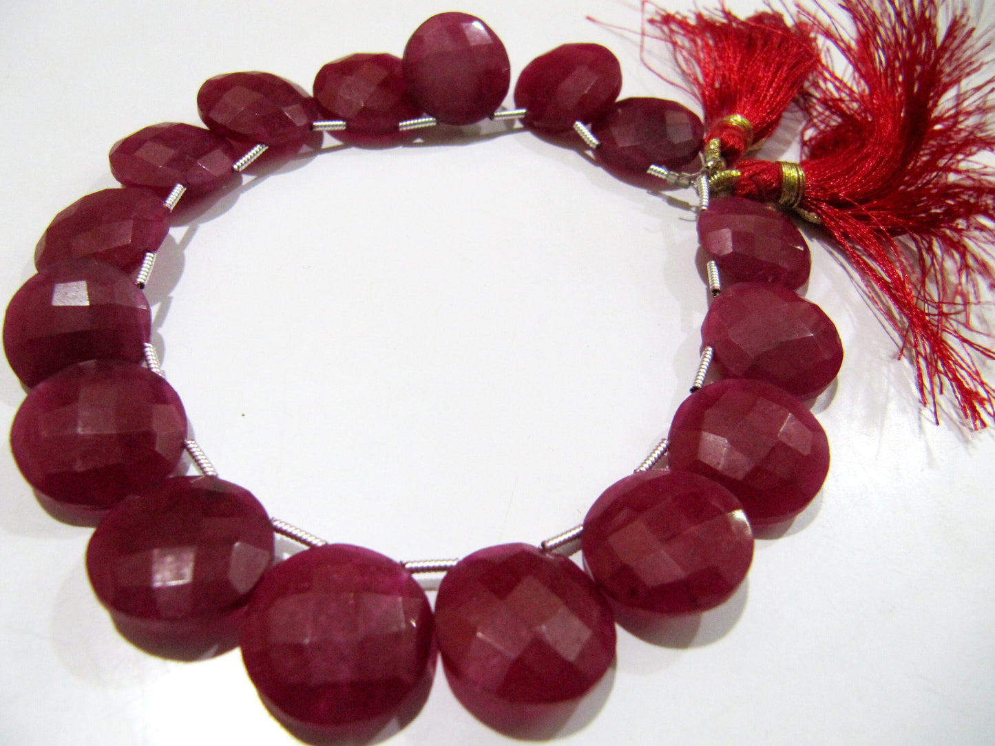 Ruby Corundum Round Coin Shape Briolette Faceted Beads 15 mm Sold per strand 8 inches long Top Quality Gemstone beads