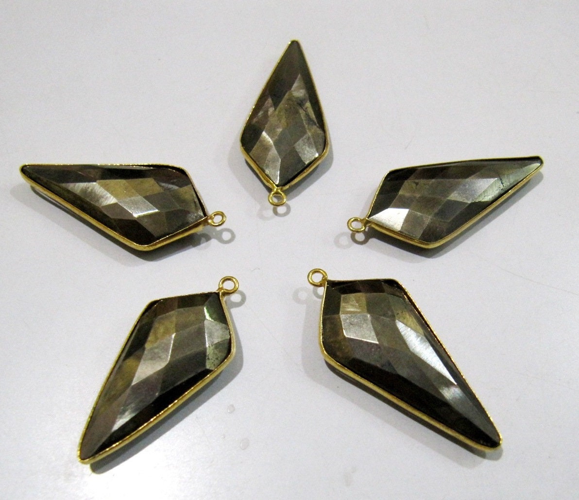 Natural Pyrite Briolette Faceted 15x35mm Arrowhead Connector Charm Single Loop Top Quality Handmade Bezel Pendant sold per piece