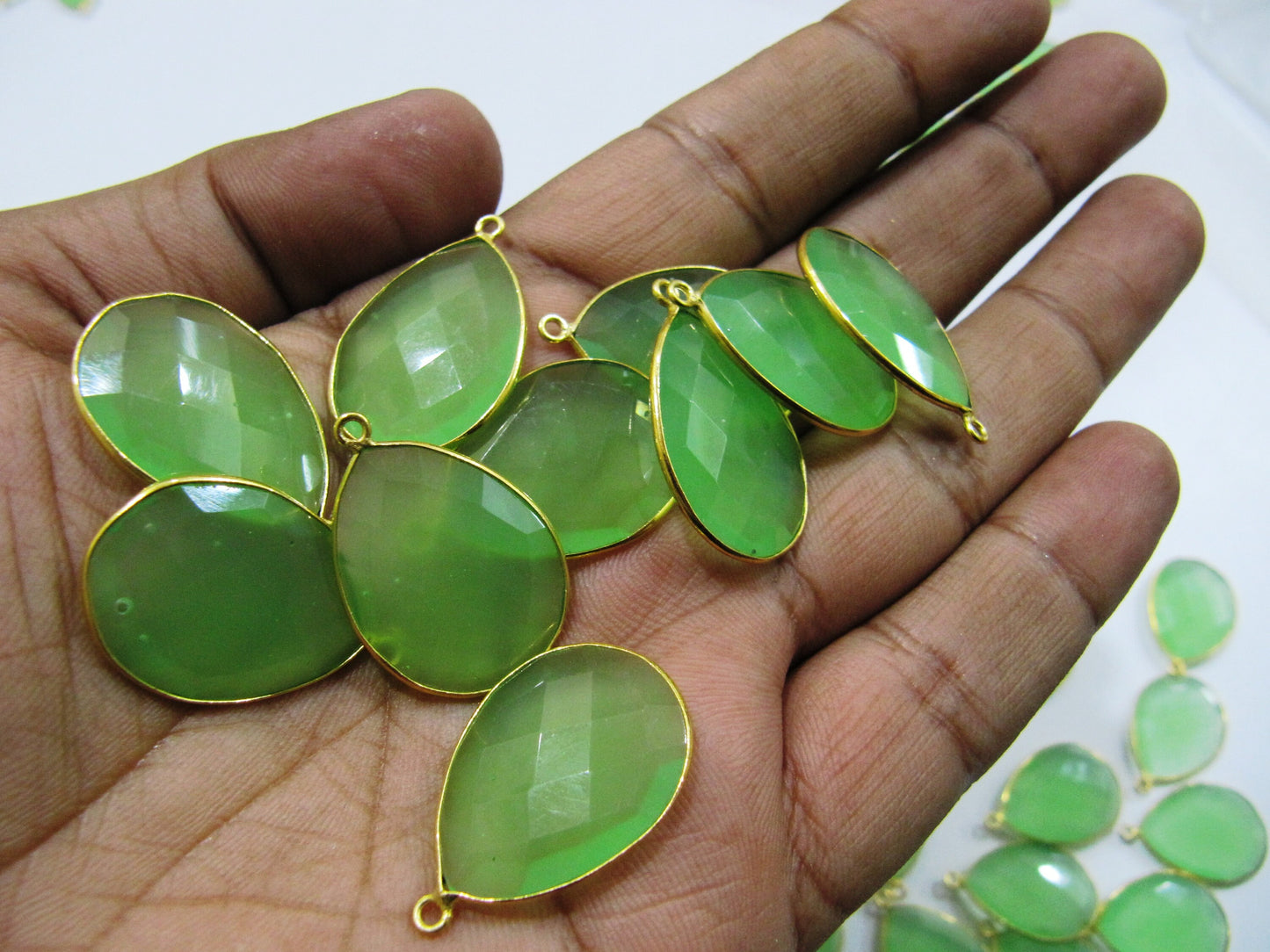 Green Chalcedony Pear Shape 18x25mm Briolette Bezels Connectors charms Green Hydro Quartz Single Loop Pendant sold per piece