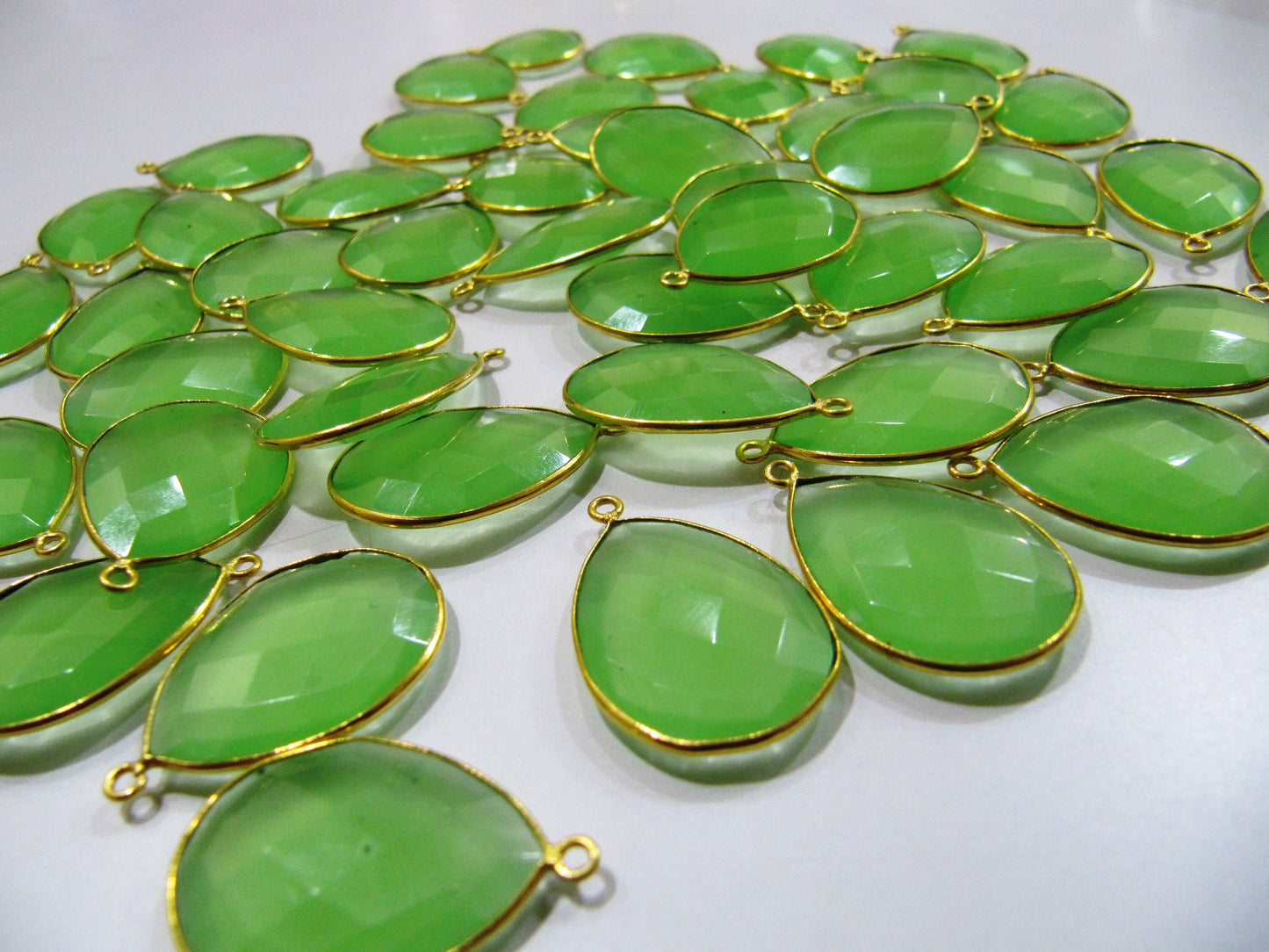 Green Chalcedony Pear Shape 18x25mm Briolette Bezels Connectors charms Green Hydro Quartz Single Loop Pendant sold per piece