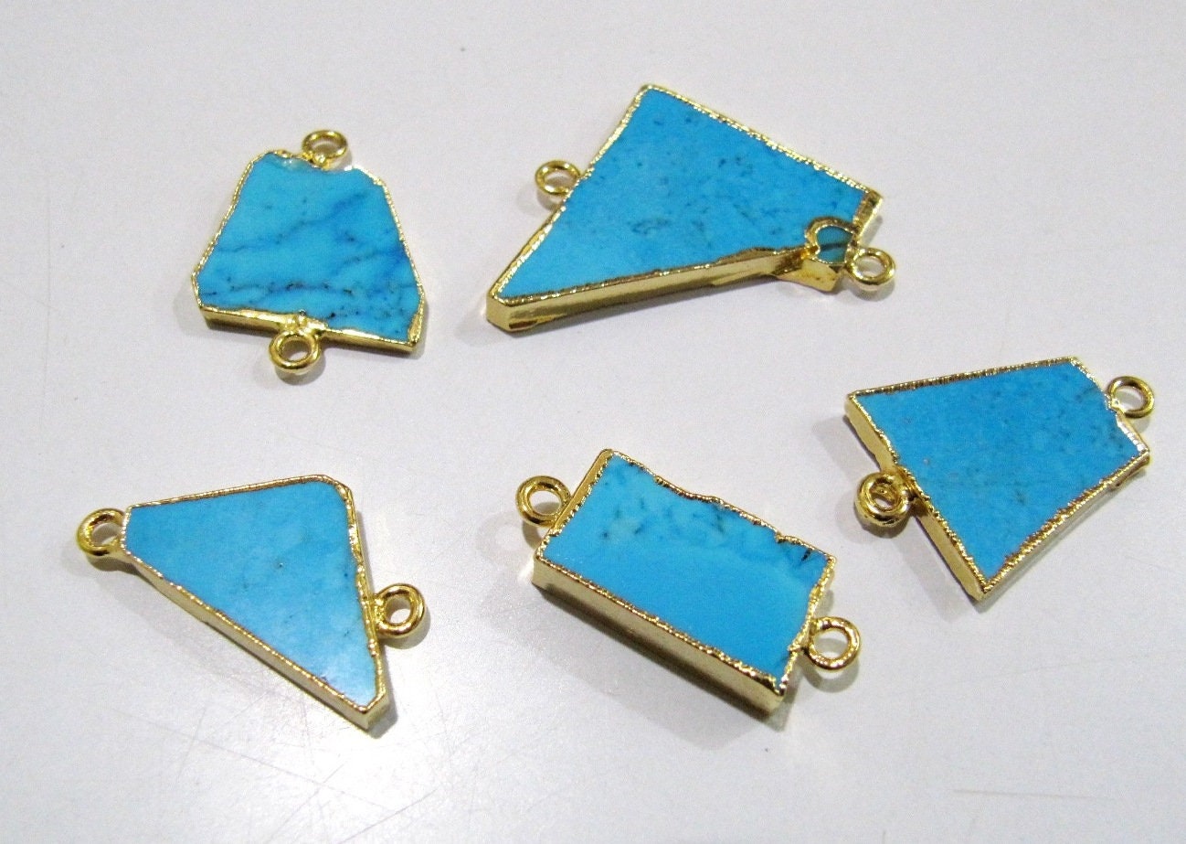 2Pc.- Natural Turquoise Magnesite Slice Connector Free Form Double Loop 1 inch approximately Top Quality Electroplated Connectors