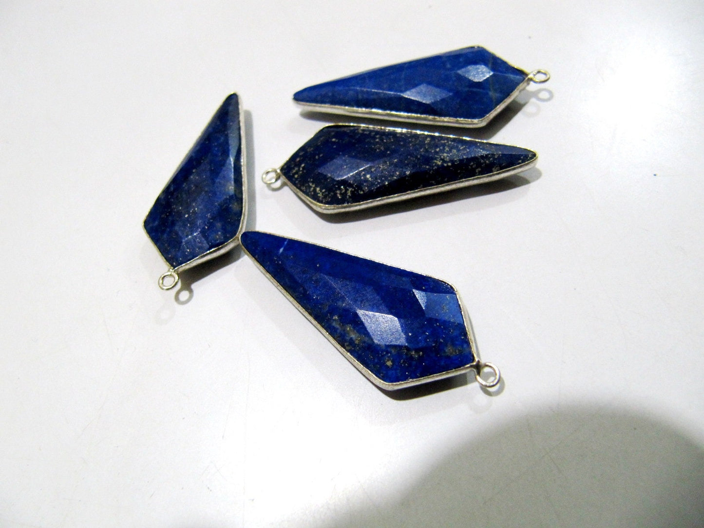 2 Pc. Natural Lapis Lazuli Briolette Faceted 15x35mm Approximately Arrowhead Single Loop Bezel Connector Top Quality Charms Pendants