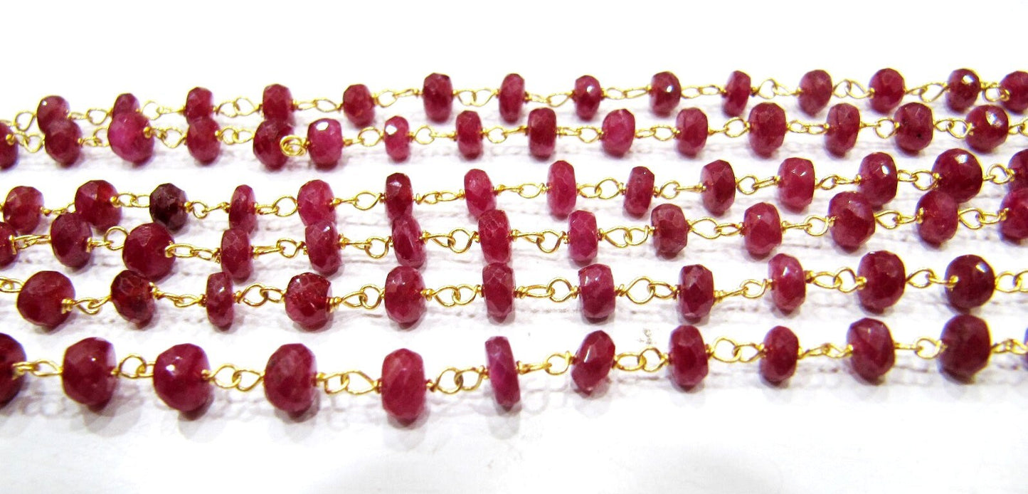 Natural African Ruby Rondelle 3-4mm Faceted Beaded Rosary Handmade Chain Sold Per Foot High Quality Wholesale Prices