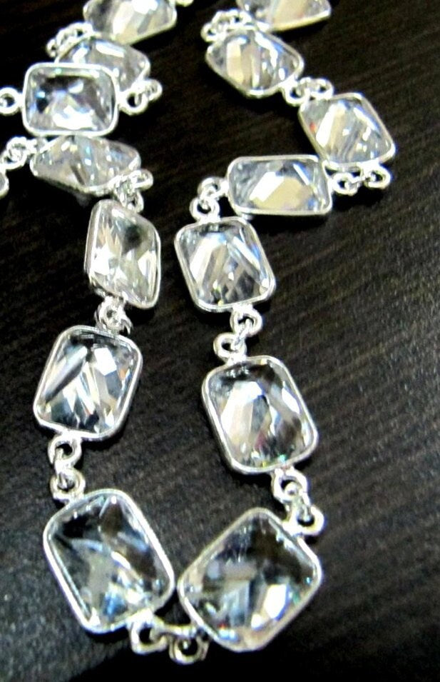Natural White Cushion Shape Cubic Zirconia 8x10mm bezel Connector Chain Sold Per Feet Top Quality Wholesale Price