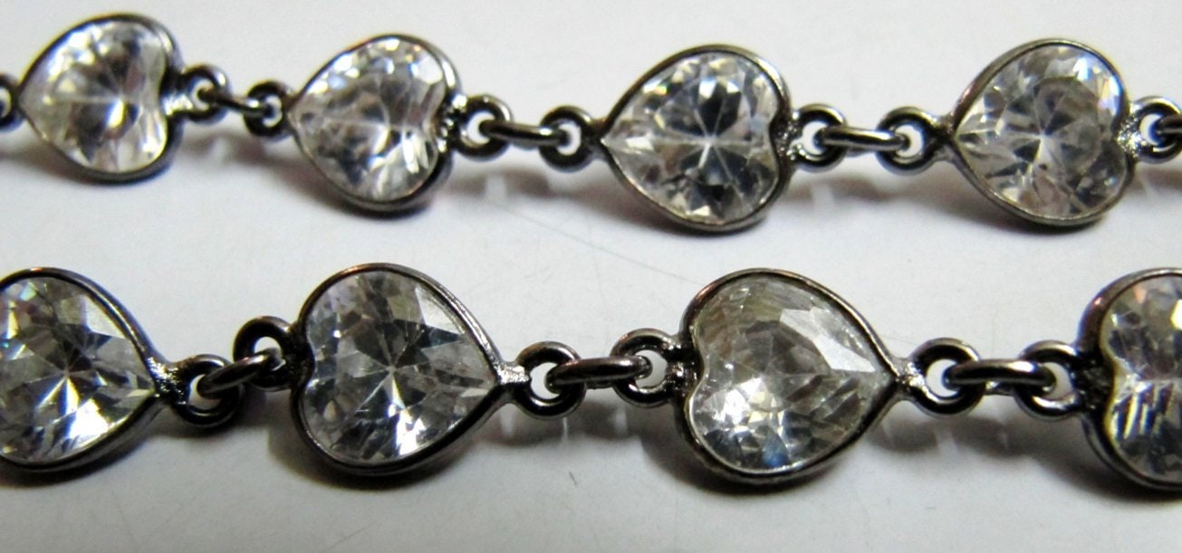 Natural Cubic Zirconia Heart Shape 8mm bezel Connector Chain Sold Per Foot Top Quality Wholesale Price Jewelry making chain Handmade chain