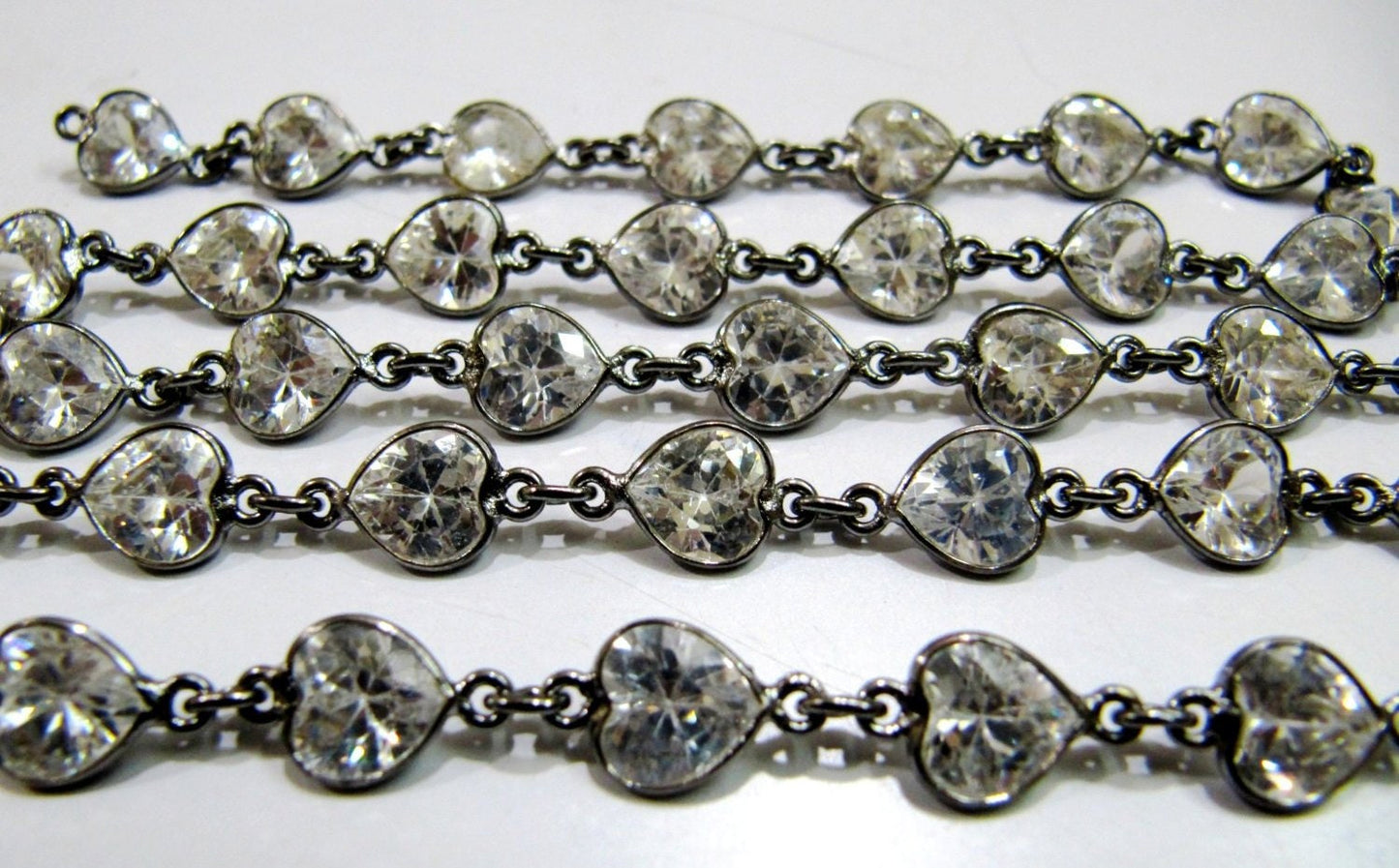 Natural Cubic Zirconia Heart Shape 8mm bezel Connector Chain Sold Per Foot Top Quality Wholesale Price Jewelry making chain Handmade chain