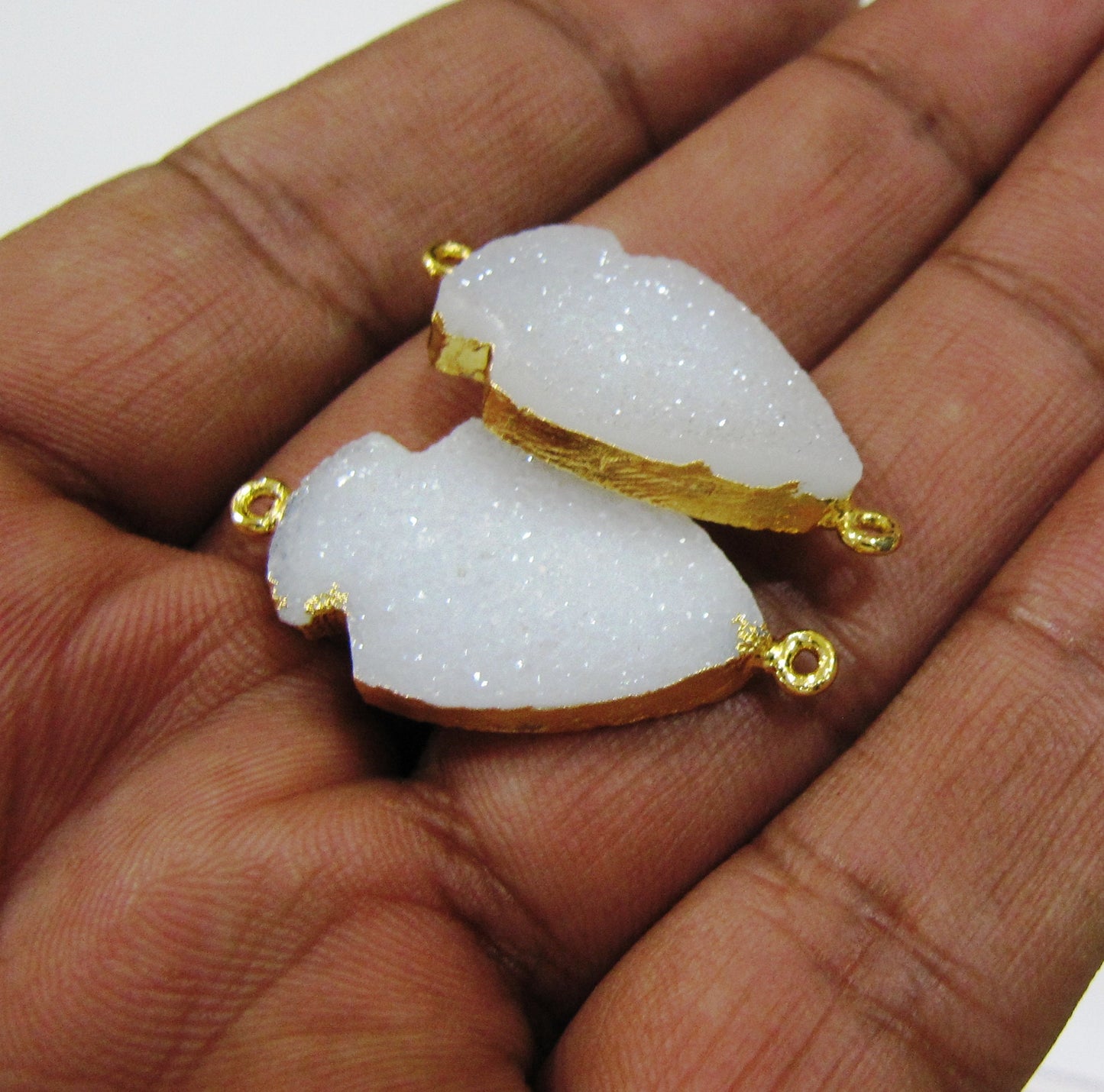 Natural White Druzy Arrowhead Connector Double Loop Gold Electroplated Stunning druzy drusy clover Arrowhead Charm 30 to 40mm sold per piece