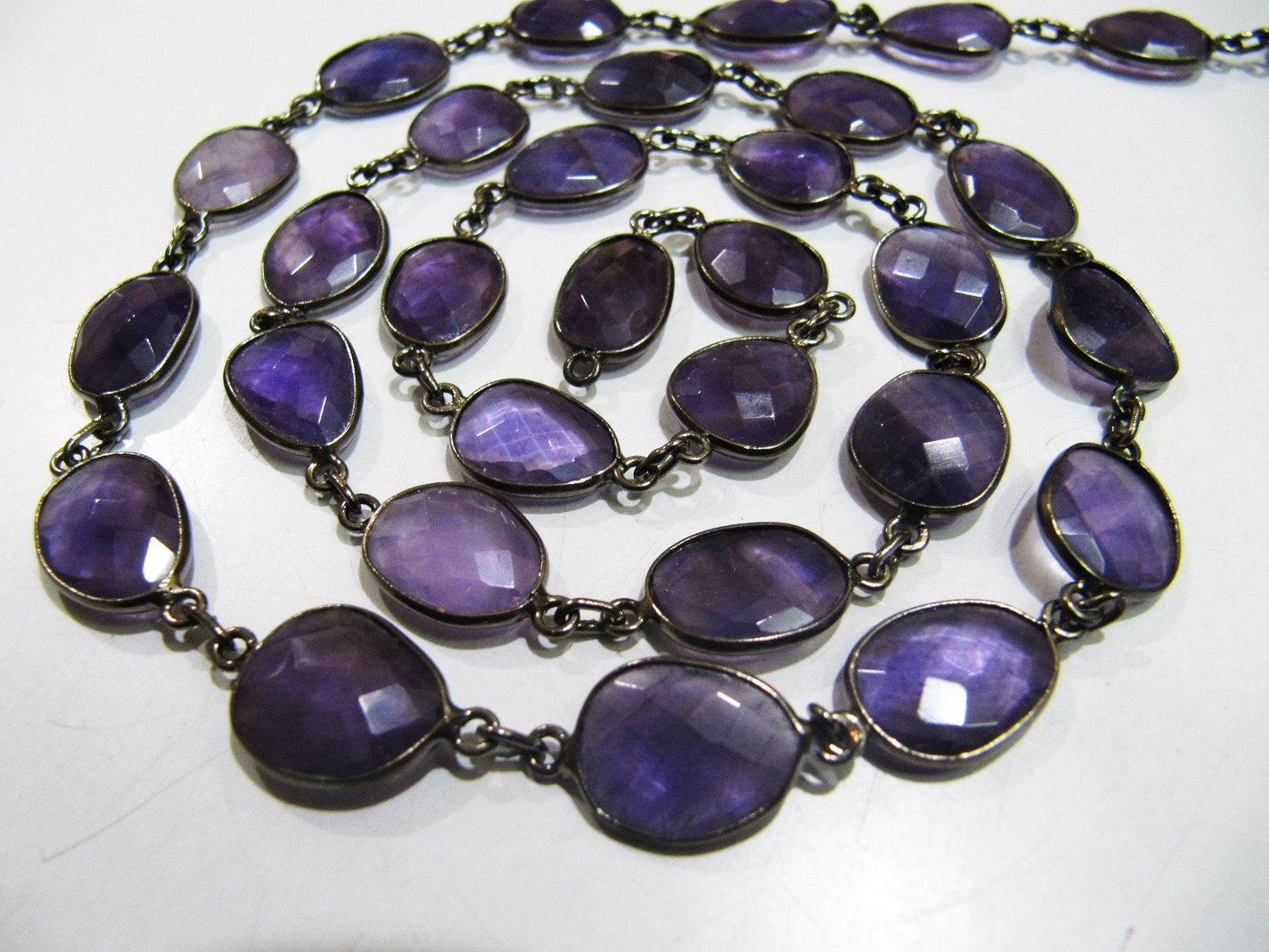 Natural Amethyst Nugget Briolette Connector Chain Uneven Free Shape 10 to 15mm Sold Per Foot High Quality Bezel