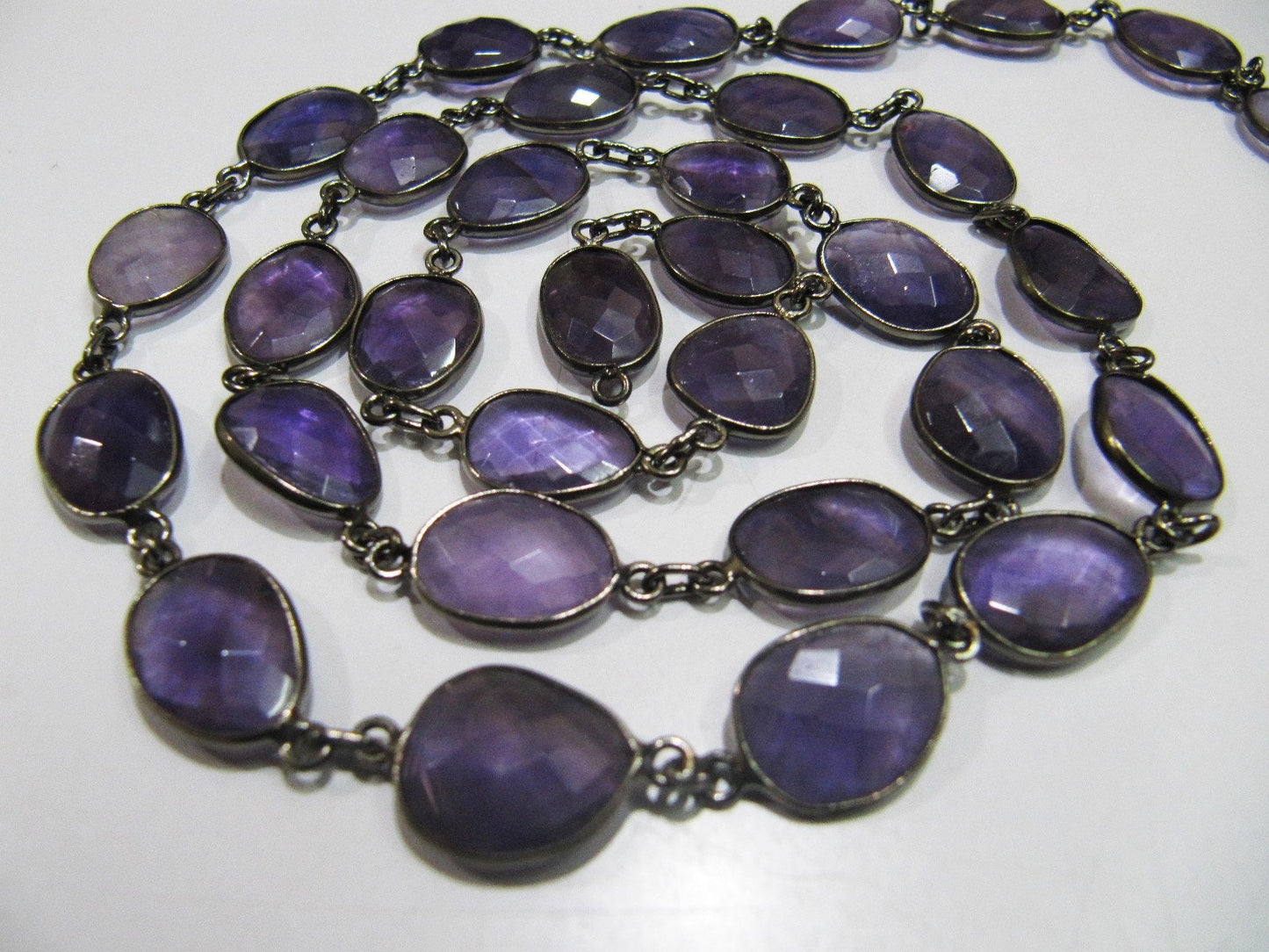 Natural Amethyst Nugget Briolette Connector Chain Uneven Free Shape 10 to 15mm Sold Per Foot High Quality Bezel