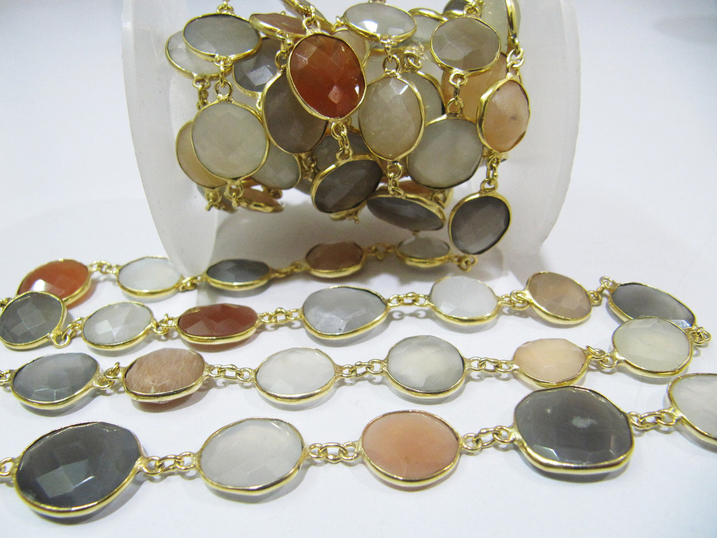 Natural Multi Moonstone Nugget Briolette Connector Chain Uneven Free Shape 12 to 17mm Bezel chain Sold Per Foot High Quality Beads